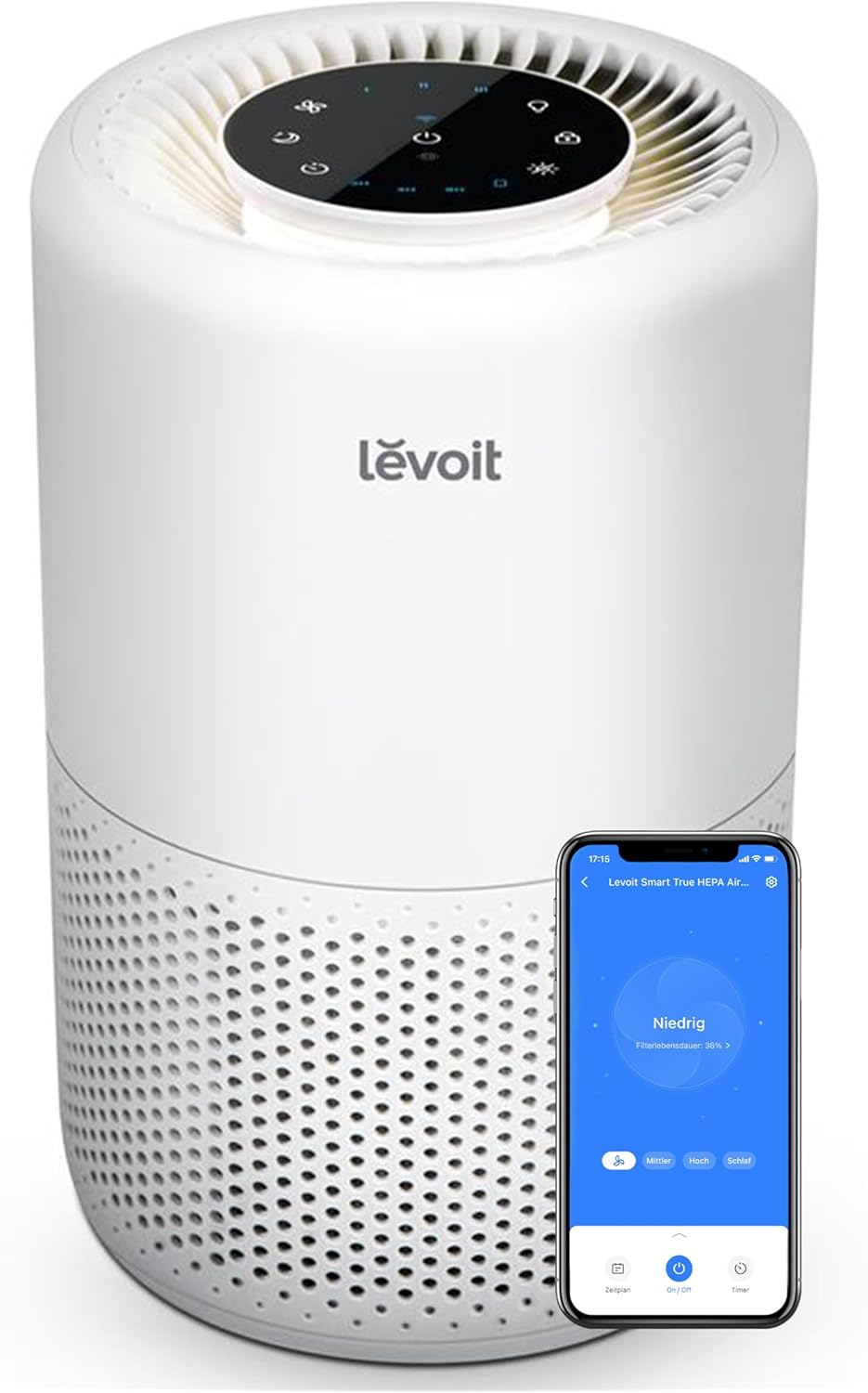 Levoit Air Purifier 3-in-1 HEPA Filter, Air Filter Against Mould, Dust, Pollen and Odours, Air Purifier for Bedroom, App Control and Timer, Sleep Mode and Night Light, up to 31.5 ㎡, Matte White