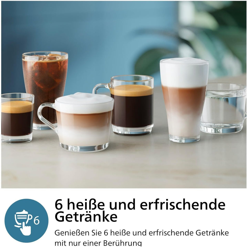 Philips 3300 Series Fully Automatic Coffee Machine - 6 Drinks, Modern Colour Touch Screen Display, LatteGo Milk System, SilentBrew, 100% Ceramic Grinder, AquaClean Filter, Black Chrome (EP3347/90)