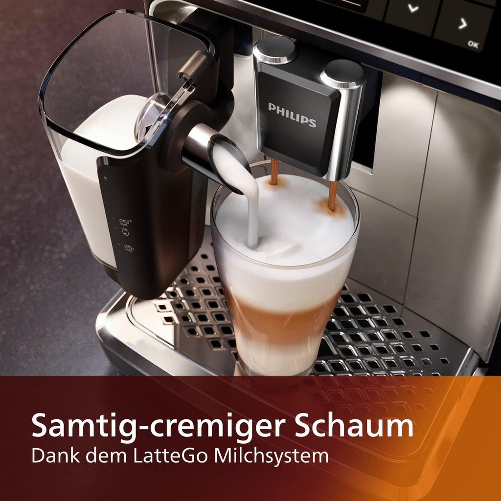 PHILIPS LatteGo Series 5400 Fully Automatic Coffee Machine, 12 Drinks, Milk Frother, Touch Screen, 4 Profiles, Chrome Finish (EP5447/90)