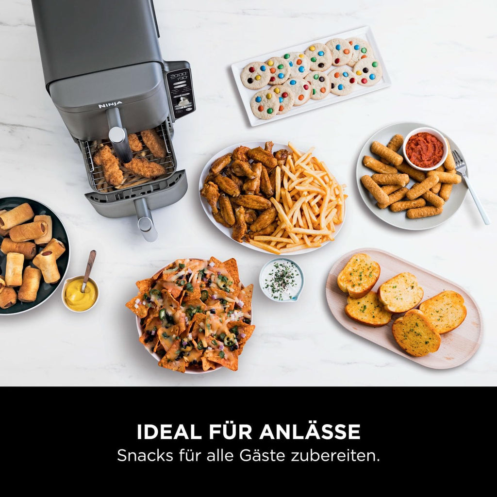 Ninja Double Stack XL Air Fryer Heißluftfritteuse, 9,5L Airfryer, Doppelkorb-Heißluftfritteuse mit 4 Kochstufen, 2 Körben, 2 Rosten, platzsparendes Design, 6 Kochfunktionen, 8 Portionen, Grau SL400EU