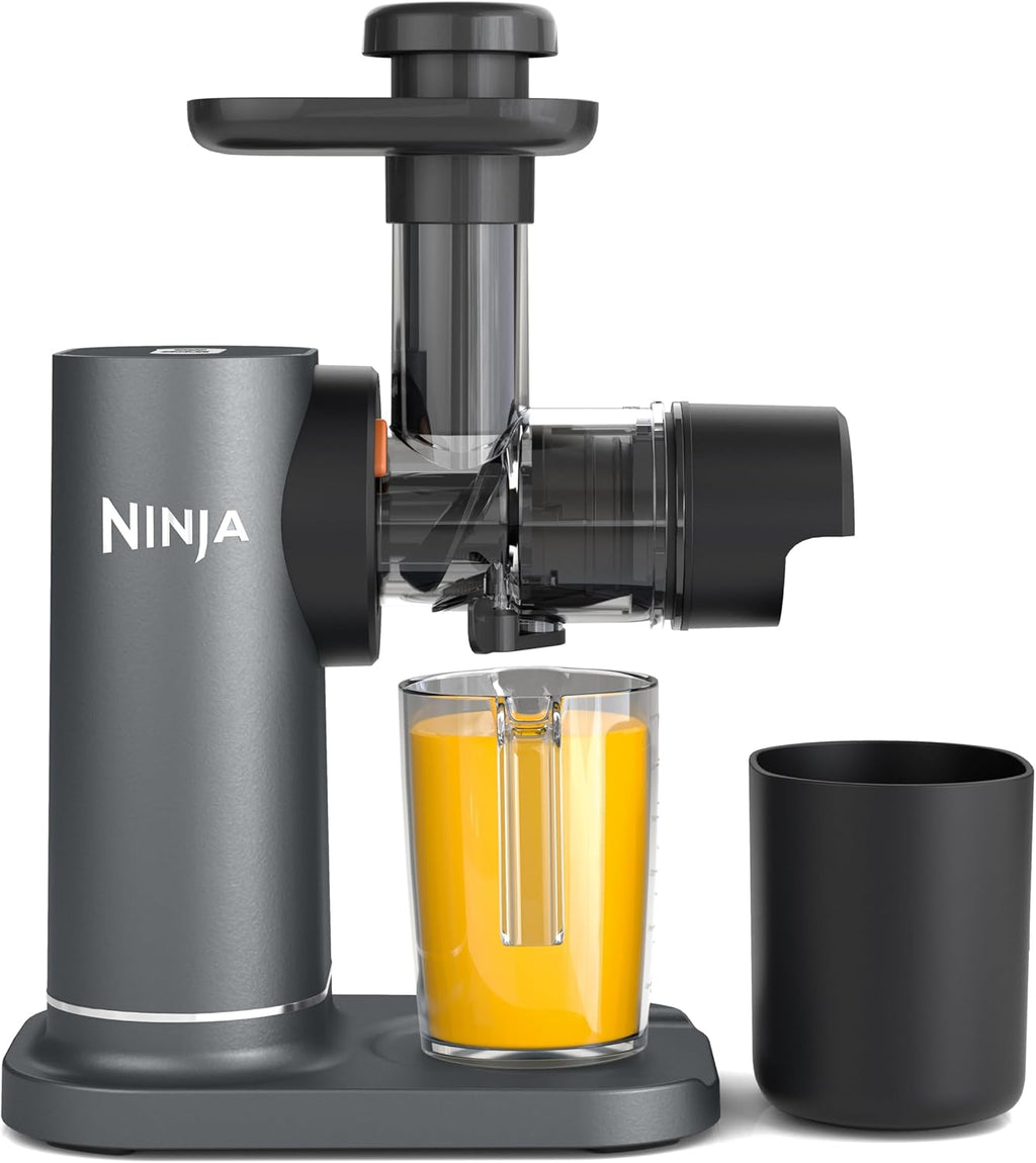 Ninja Cold Press Juicer Vegetable and Fruit with 700ml Cup & 1.1L Pulp Container, for Fresh Juices, Drinks & Wellness Shots, Compact, Dishwasher Safe & Removable Parts, Grey JC151EU
