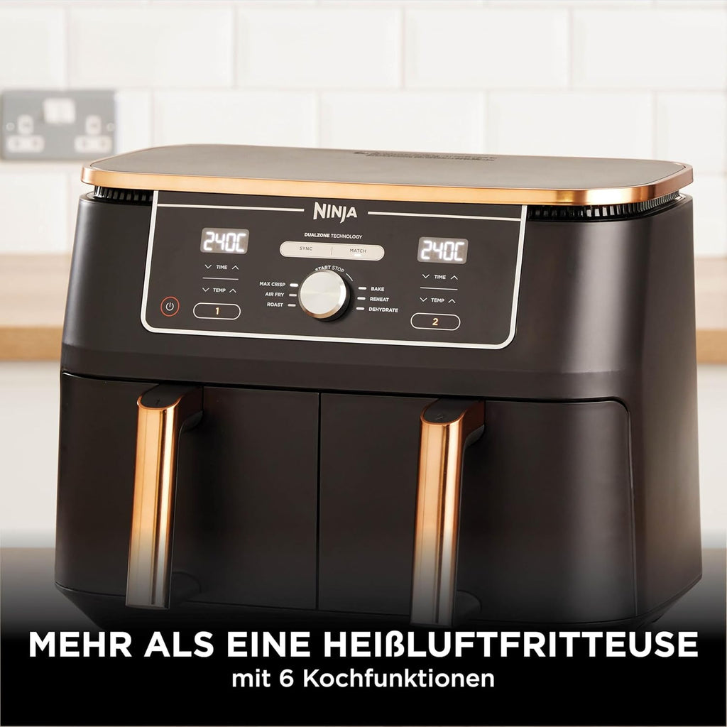 Ninja Foodi MAX Dual Zone Hot Air Fryer [AF400EUCP] Amazon Exclusive, ‎2470 Watt, 9.5 L, 2 Hot Air Fryer Compartments, 6 Functions, 27 x 41.5 x 32.5 cm, Copper/Black