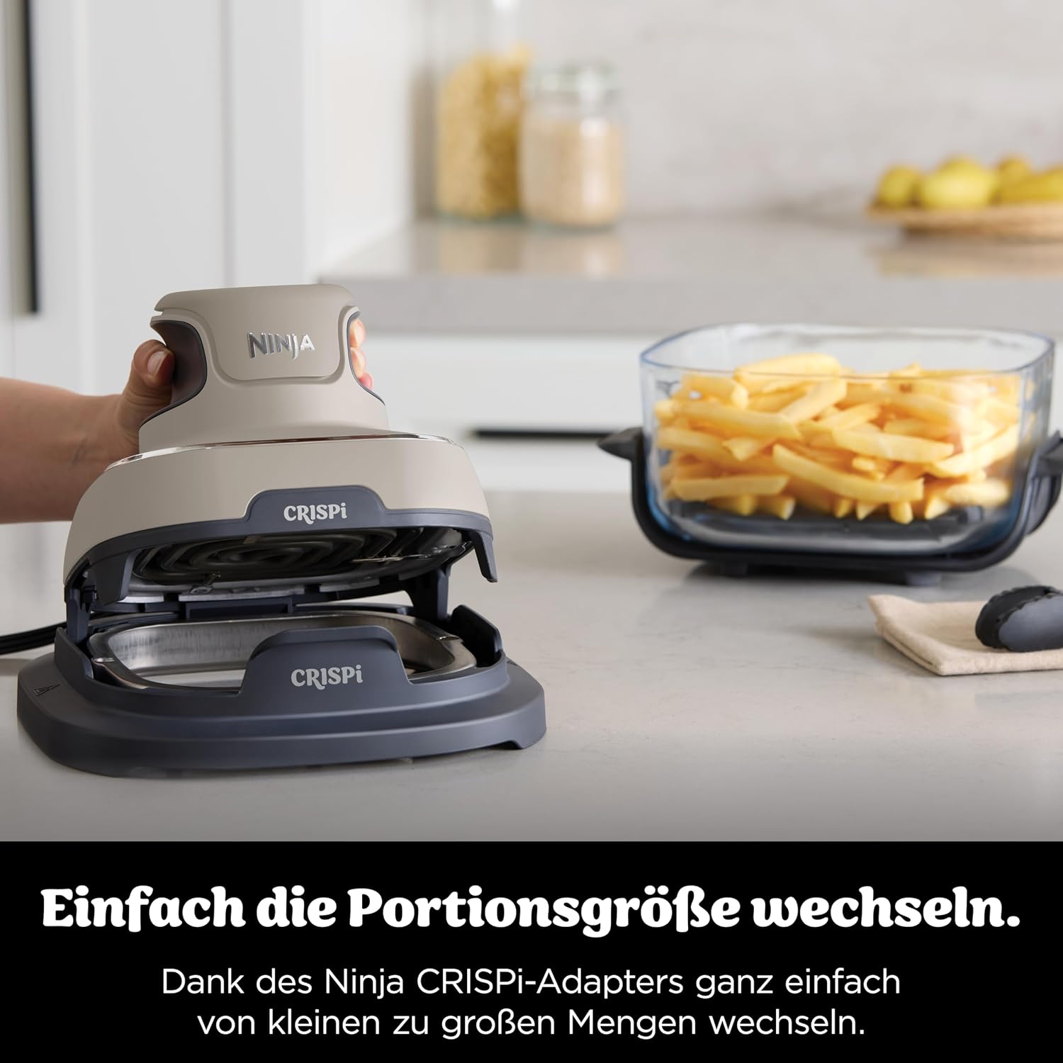 Ninja CRISPi Portable Air Fryer Hot Air Fryer, 3.8L, 4-in-1: Hot Air Frying, Roasting, Keeping Warm, Recrisp, Compact, 6 Servings, 2 Removable Glass Containers & Lid, 1700W, Stein FN101EUST