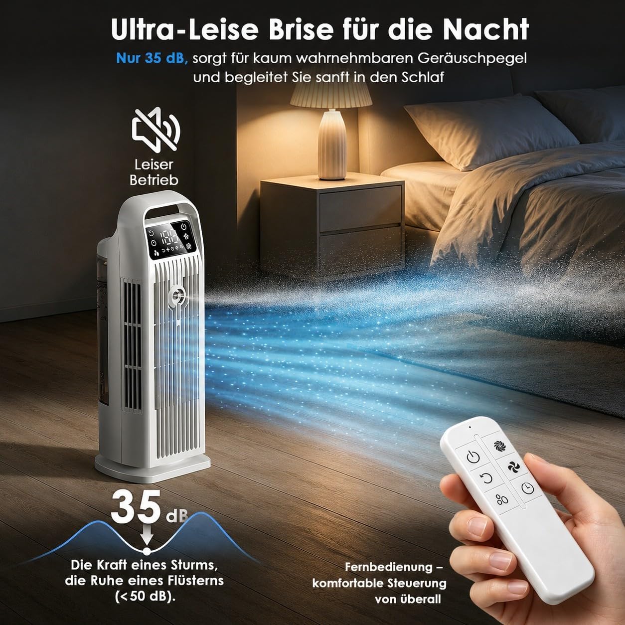 Mobile Air Conditioner without Exhaust Hose, 6-in-1, Air Cooler with Water Cooling & Humidifier, Air Cooler with 1200 ml Tank, 7 m/s Turbo, 36 W Quiet Mini Air Conditioner for Bedroom and Apartment
