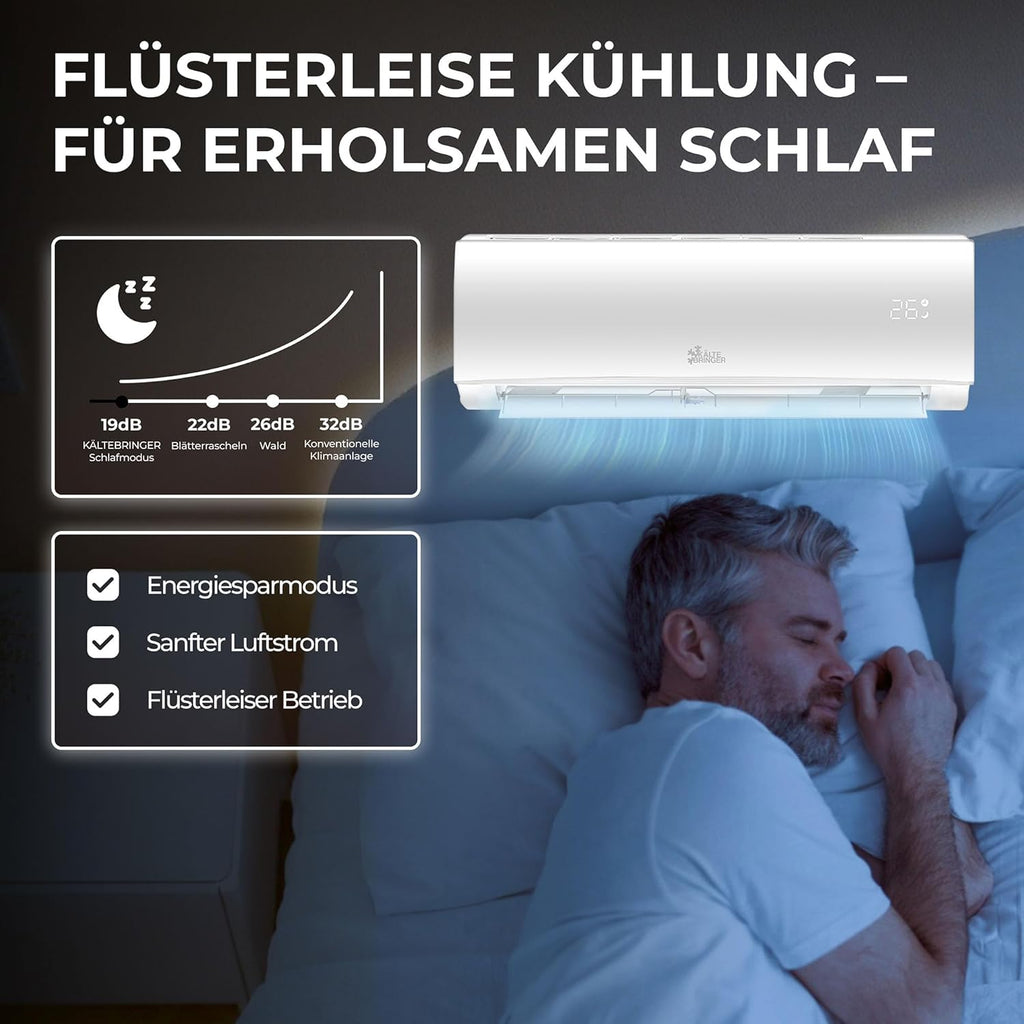 Kältebringer Split Klimaanlage - 12000 BTU (3,4 kW) - Klimagerät mit Heizfunktion, WiFi & App, bis 55qm, sehr leise - Set mit 5m Kupferleitung, Kältemittel R32, Montagematerial