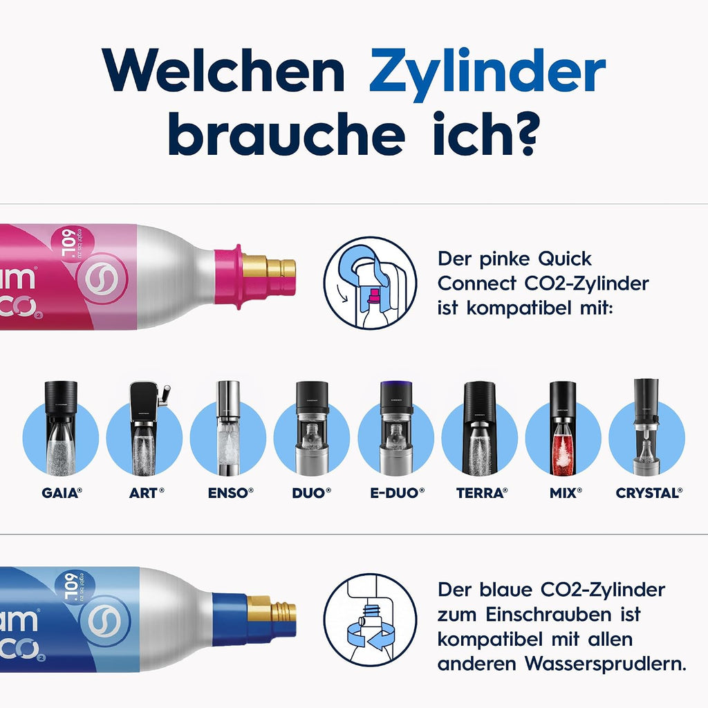 SodaStream Crystal 3.0 Wassersprudler mit 1x Quick-Connect CO2-Zylinder und 2X Glaskaraffen, Silber, Schwarz, Titan, 45 cm