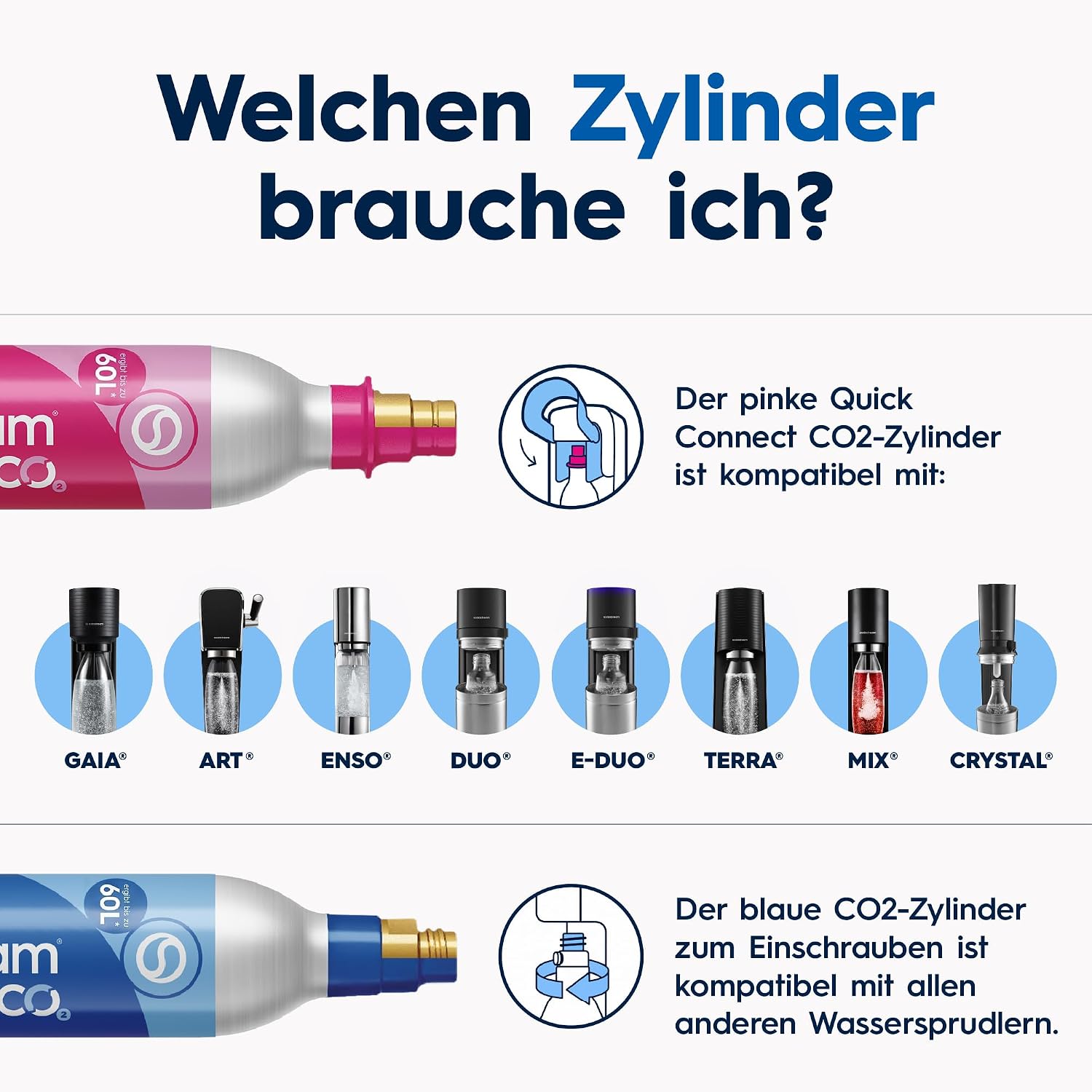 SodaStream Crystal 3.0 Wassersprudler mit 1x Quick-Connect CO2-Zylinder und 2X Glaskaraffen, Silber, Schwarz, Titan, 45 cm