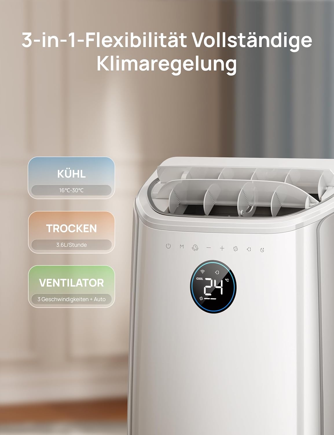 DREO 12000BTU Mobile Air Conditioner (3-in-1 Cooling/Ventilation/Dehumidification) Quiet for Bedroom/Office, App Control/Voice Command/Remote Control, Drainage Free, Window Kit, 3.2L/H AC516S