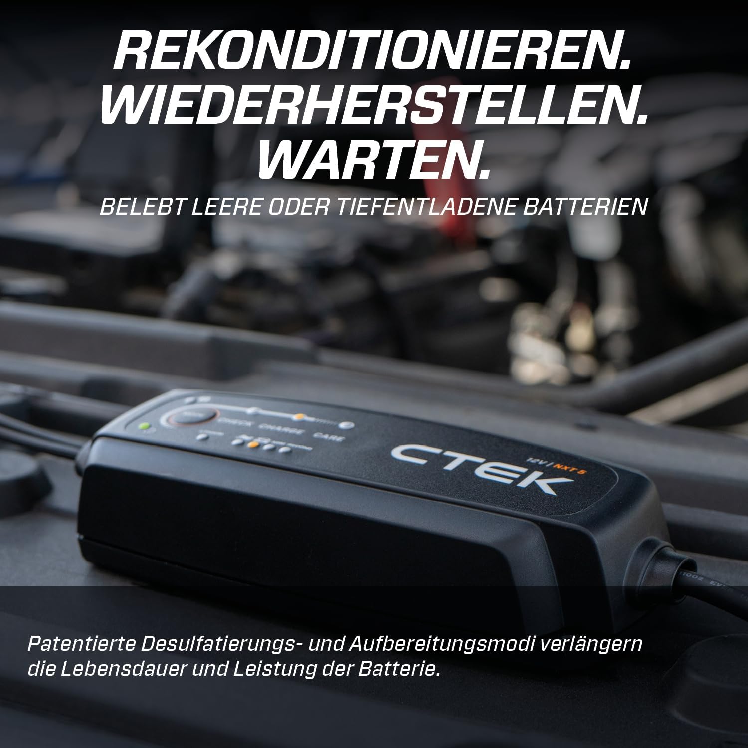 CTEK NXT 5 Smart Battery Charger 12V 5A Compatible with Lead Acid and Lithium Batteries, Reconditioning Mode, AGM Optimization, Temperature Compensation, Convenient Battery Maintenance Device