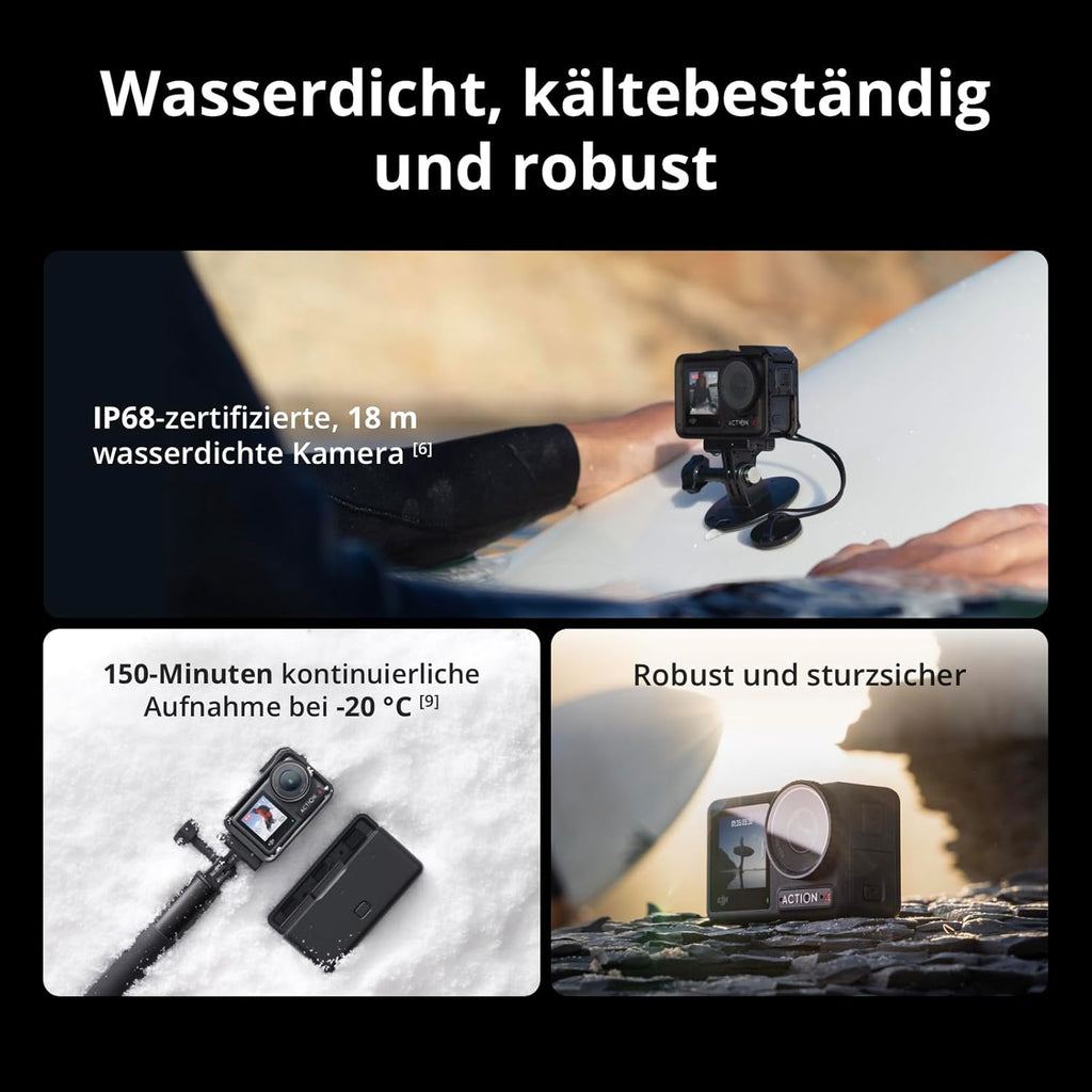 DJI Osmo Action 4 Essential Combo, 4K/120fps Action Cam with 1/1.3 Inch Sensor, Underwater Camera, Stunning Low-Light Recordings, 10-Bit and D-Log M Colour Performance, Long Lasting 1770 mAh Battery