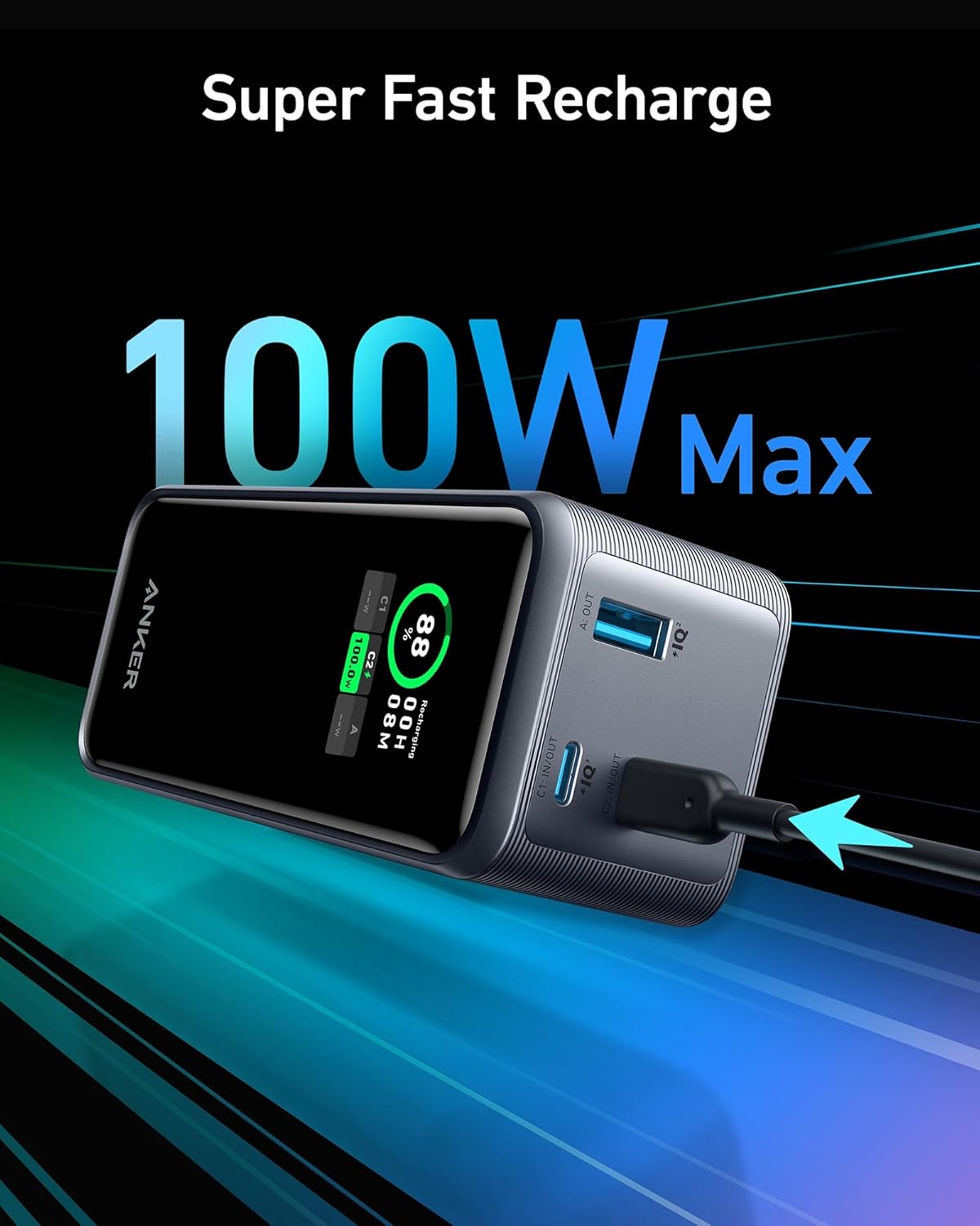 Anker Prime Power Bank, 72 Wh External Battery with 200 W Power, Digital Display, 2 x USB-C and 1 x USB-A Port, Compatible with iPhone 17/16/15/14 Series, Samsung, MacBook, Dell, and More