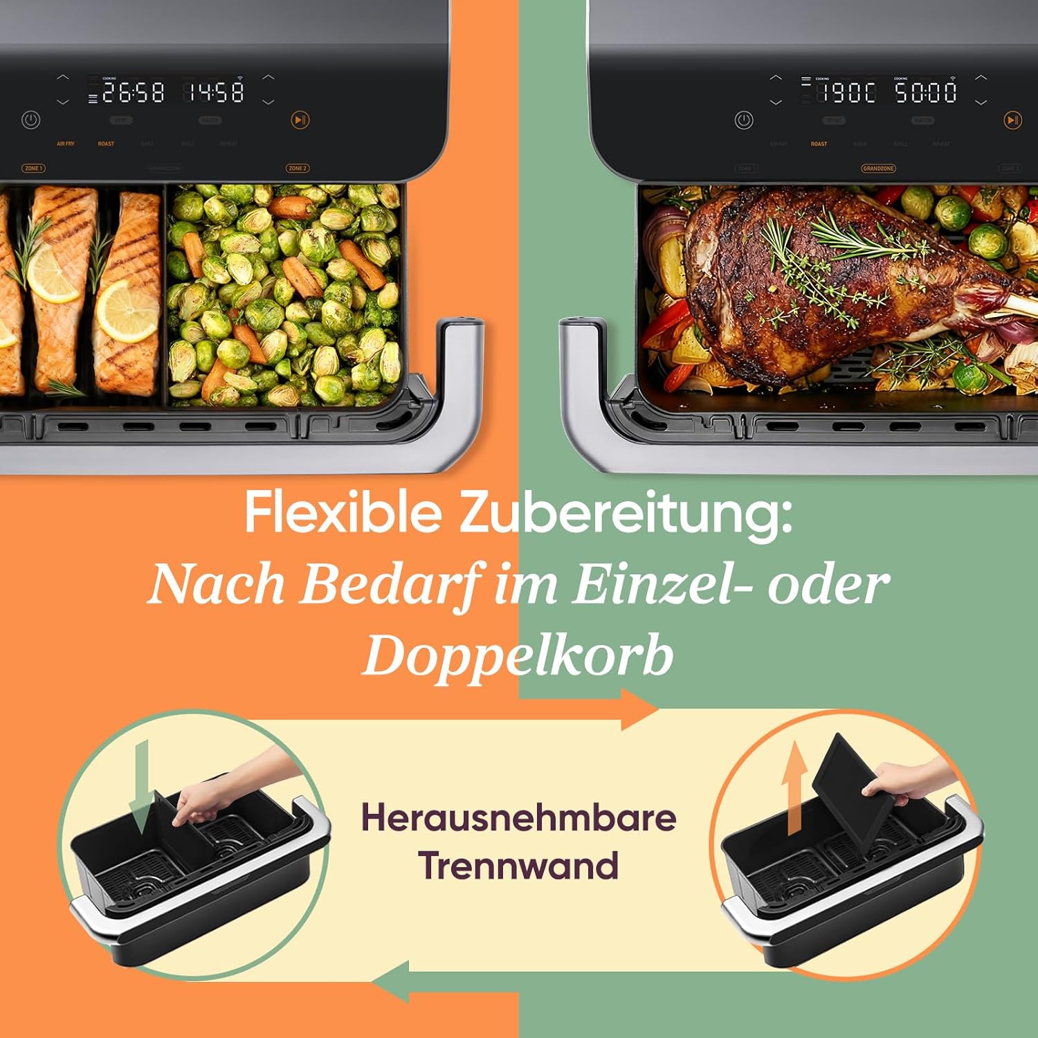COSORI Hot Air Fryer 2 Chambers, Dual Blaze TwinFry 10L Airfryer, with 4 Heating Pipes and Flexible Chambers, Even Heat Distribution, Temperature up to 240 °C, Black, TF102S