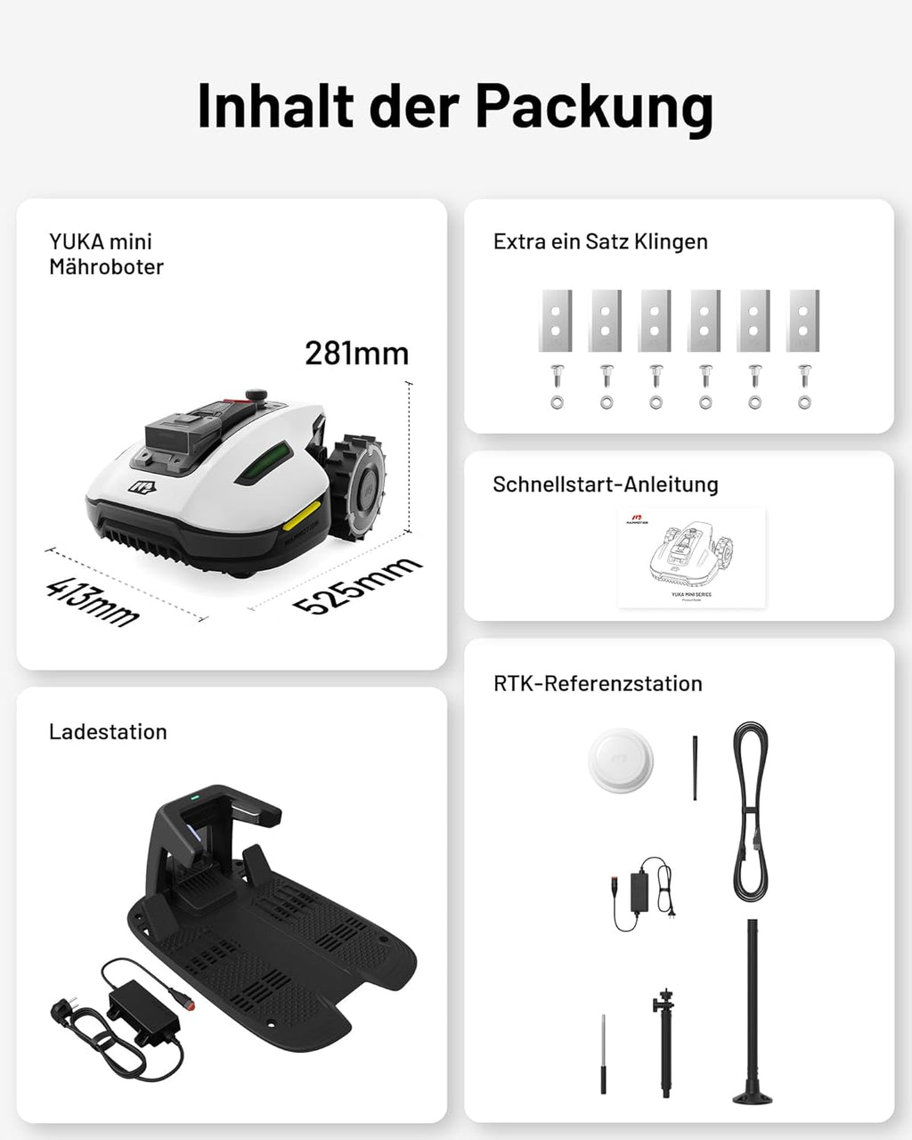 MAMMOTION YUKA Mini 500 Robotic Lawnmower, No Boundary Cable, 4G, Auto Mapping, 500m², 50% Incline