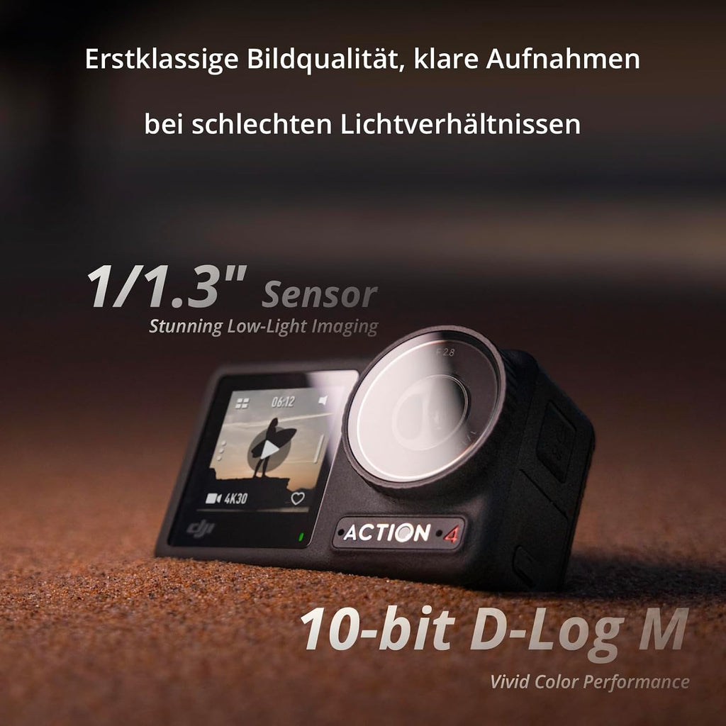 DJI Osmo Action 4 Essential Combo, 4K/120fps Action Cam with 1/1.3 Inch Sensor, Underwater Camera, Stunning Low-Light Recordings, 10-Bit and D-Log M Colour Performance, Long Lasting 1770 mAh Battery