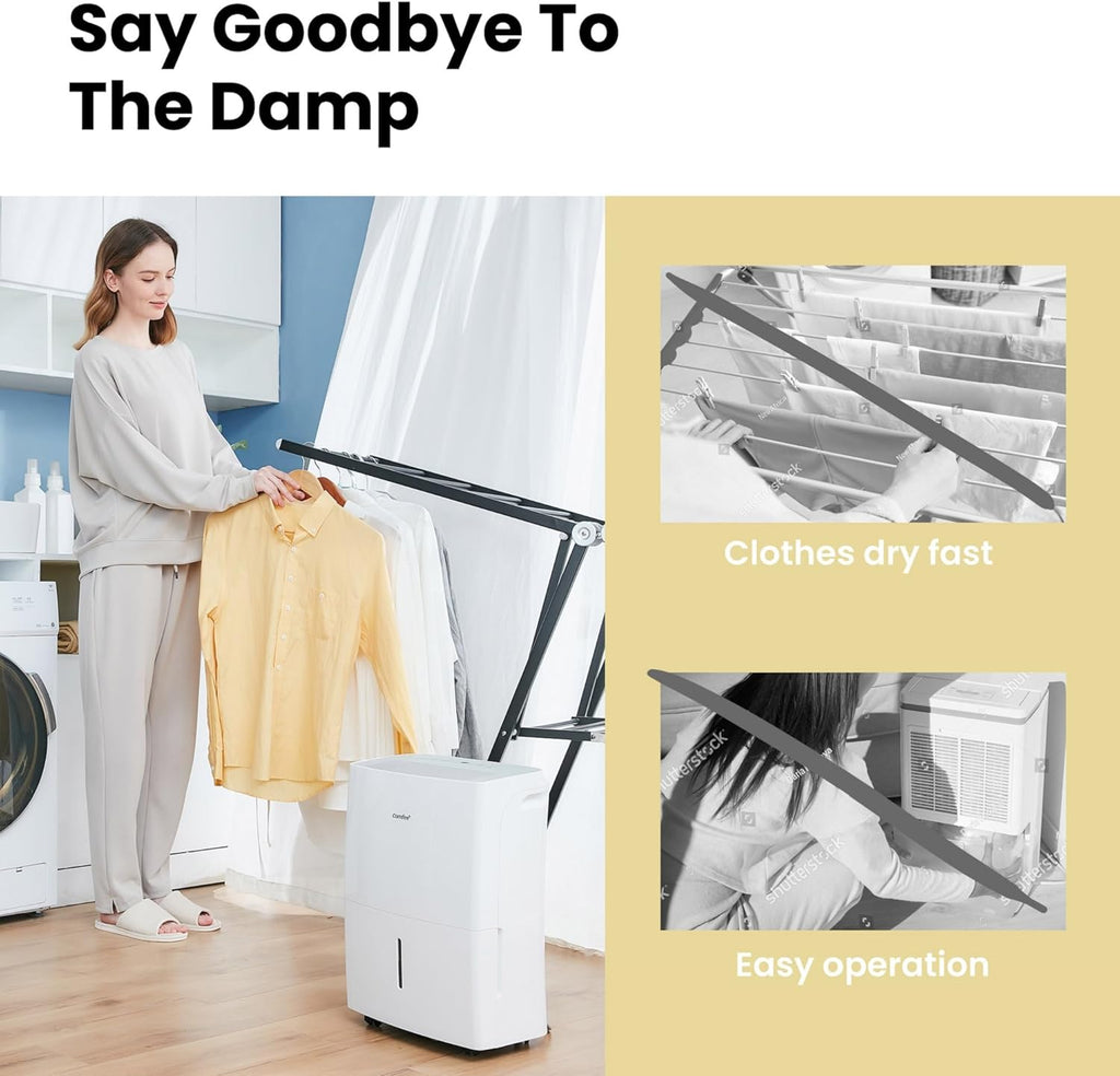Comfee Dehumidifier 20L/24h, Room size approx. 100m³ (40m²), APP-compatible, Smart mode, 24-hour timer, 3L water tank, Against moisture, MDDF-20DEN7-WF