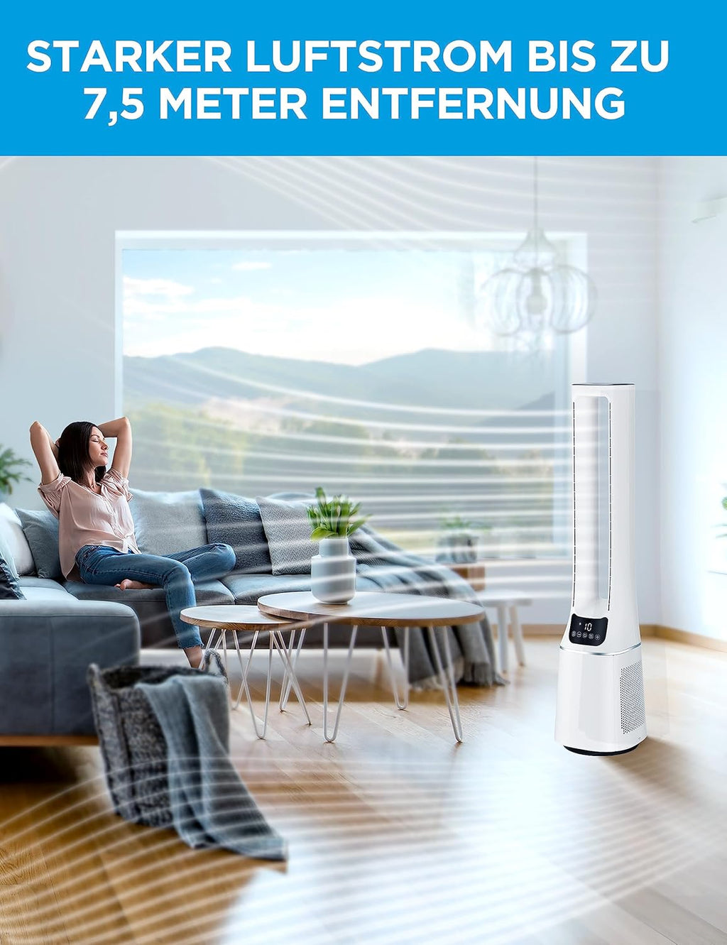 Midea MFP-120 (WH) 2 in 1 Turmventilator Leise 38dB Luftreiniger CADR 120 für 47.6 ㎡ LED Display Fernbedienung Oszillation 12H Timer Weiß