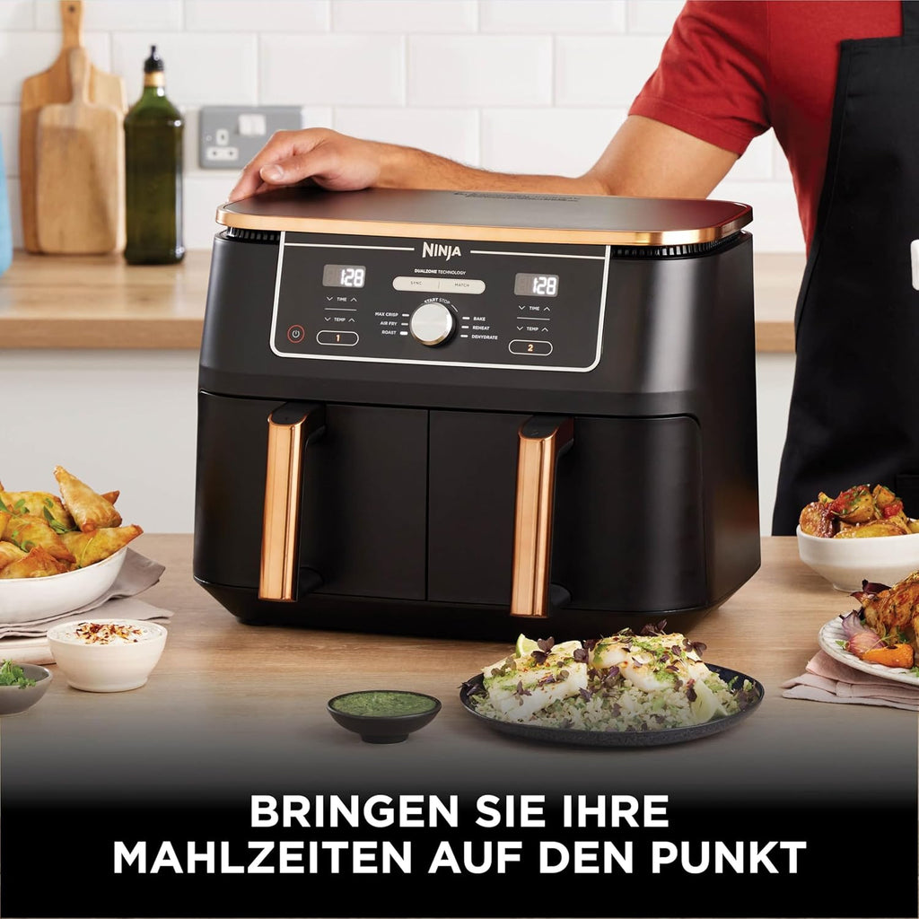 Ninja Foodi MAX Dual Zone Hot Air Fryer [AF400EUCP] Amazon Exclusive, ‎2470 Watt, 9.5 L, 2 Hot Air Fryer Compartments, 6 Functions, 27 x 41.5 x 32.5 cm, Copper/Black
