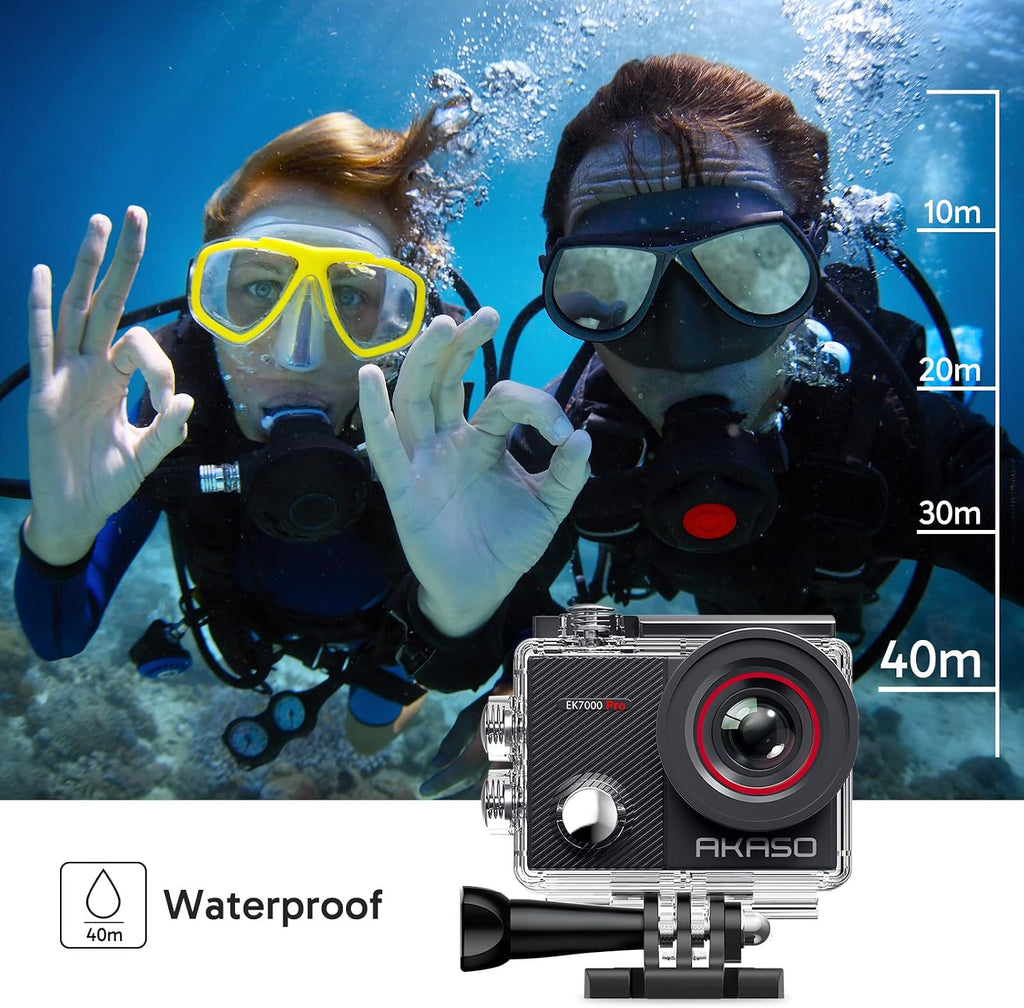 AKASO Action Cam 4K30FPS 20MP with Floating Handle and Bag WiFi 40M Underwater Camera Waterproof Ultra HD Touchscreen Adjustable Wide Angle Ice Action Cam with 2.4G Remote Control