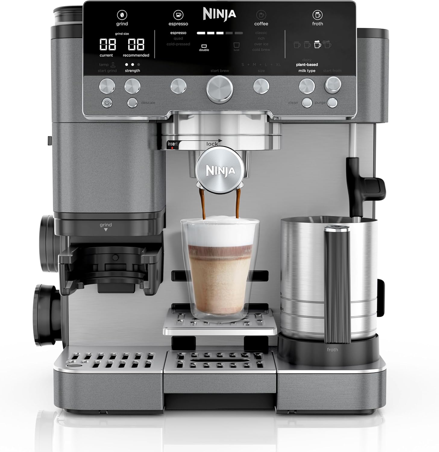 Ninja Luxe Premier 3-in-1 Espresso Cold Brew & Filter Coffee Maker 4 Automatic Foam Settings Grey Metal