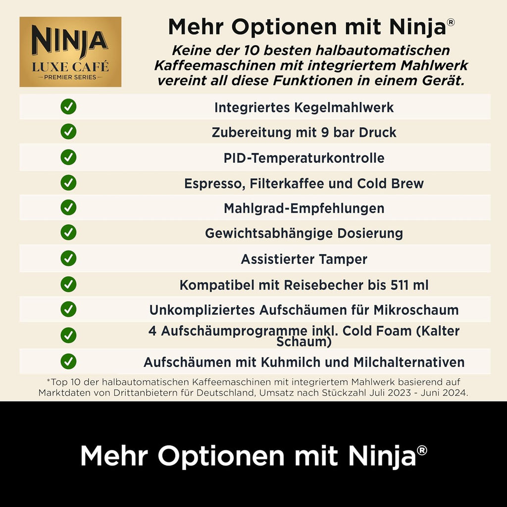 Ninja Luxe Premier 3-in-1 Espresso Cold Brew & Filter Coffee Maker 4 Automatic Foam Settings Grey Metal