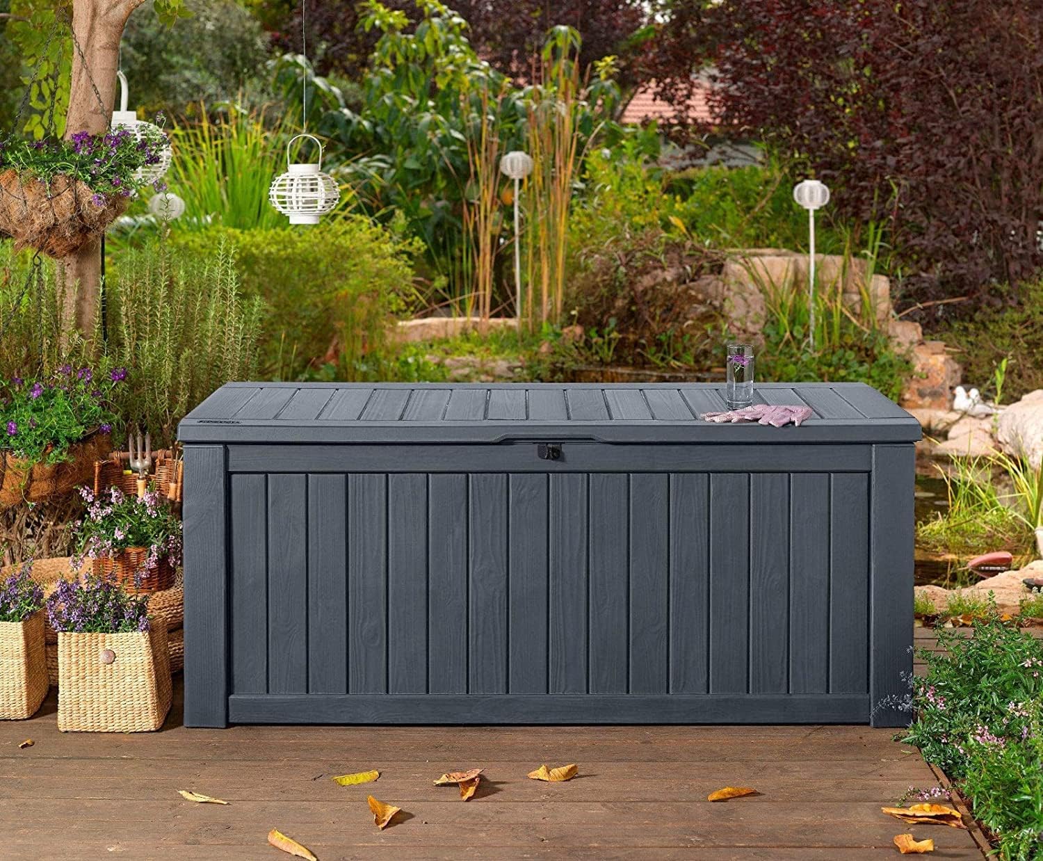 Koll living storage box, cushion box in modern wooden finish, 570 litres, 100% water-proof, with aeration to prevent horrible odours/mould, maximum weight supported by the cover: 250 kg (2 people)