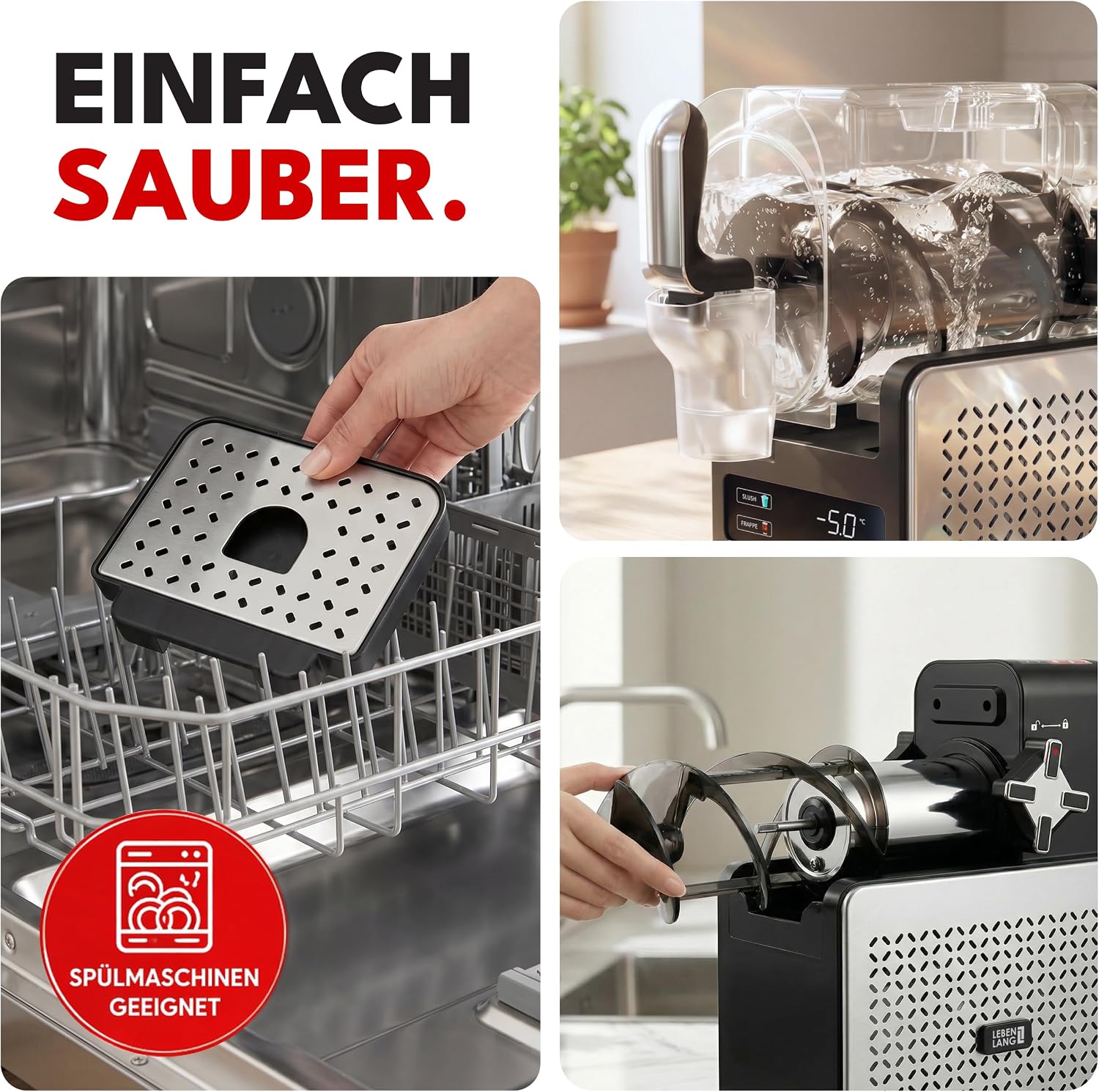 LEBENLANG Premium Slush Maschine 2L - 5 Modi & 15 Min QuickFreeze I Inkl. Rezeptbuch & Auto-Reinigung I Slush Eis Maschine für Zuhause Frozen Slushy Machine Slushie Maker Ice Slushi Maschiene