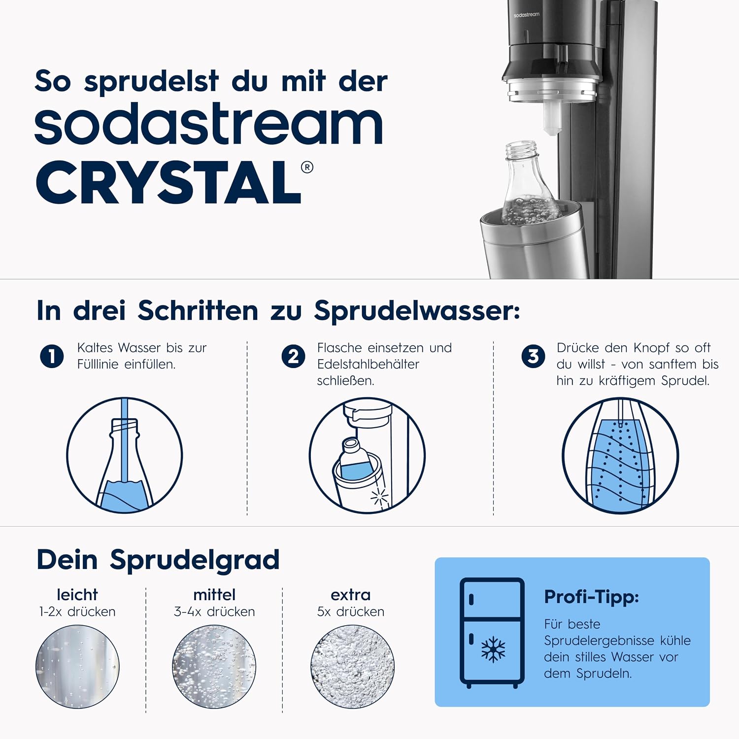 SodaStream Crystal 3.0 Wassersprudler mit 1x Quick-Connect CO2-Zylinder und 2X Glaskaraffen, Silber, Schwarz, Titan, 45 cm
