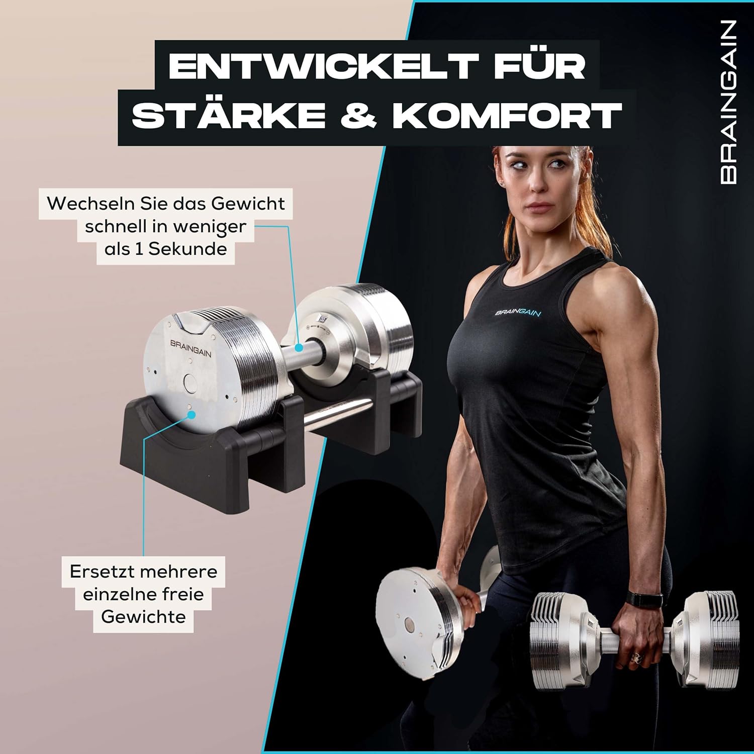 BRAINGAIN Verstellbare Hanteln: Chrom/Schwarz fürs Heimtraining-1