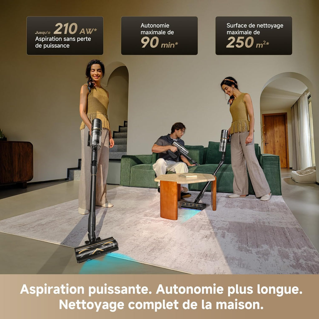 dreame V20 Pro-A Cordless Vacuum Cleaner, 0.01 mm Edges, Hard Floors, Carpets and Hair, Tangle-Free, 24000PA / 210AW, Autonomy of 90 Min, Filtration 99.99%