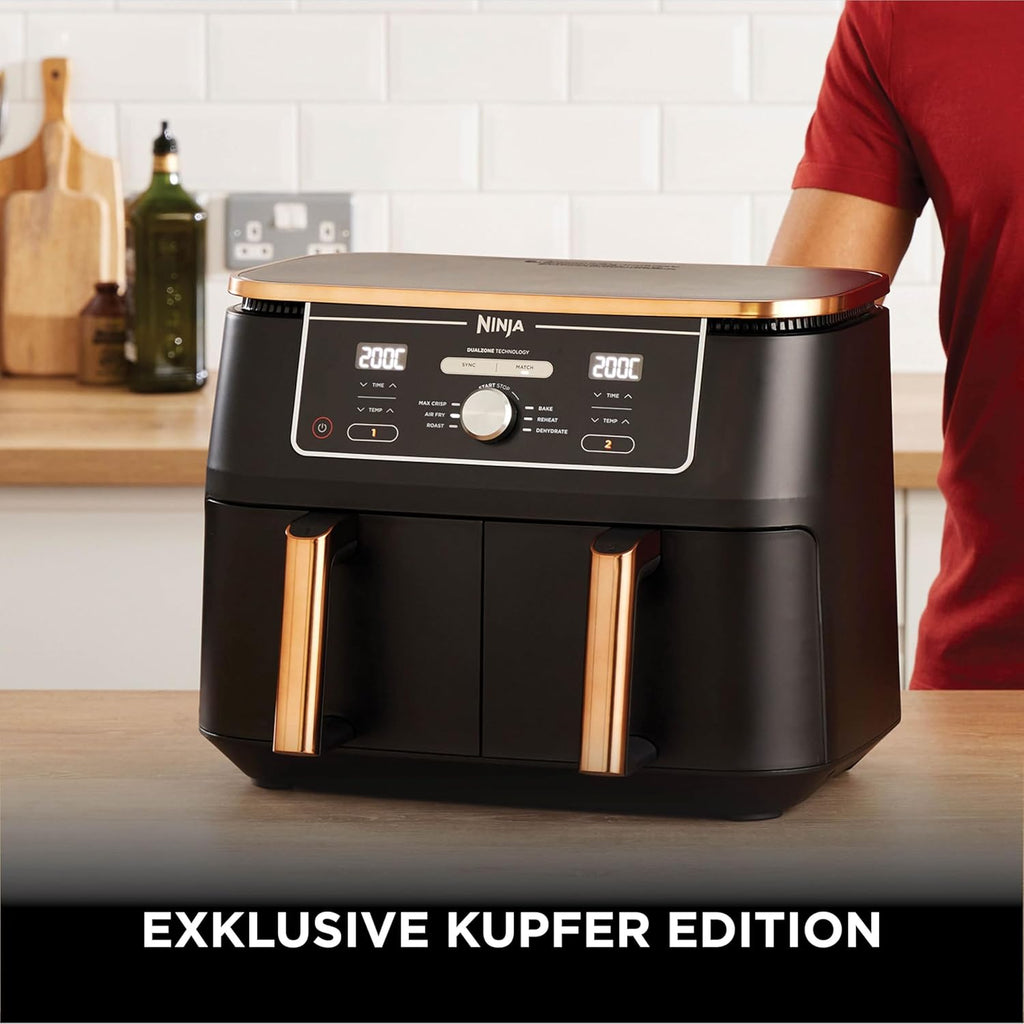 Ninja Foodi MAX Dual Zone Hot Air Fryer [AF400EUCP] Amazon Exclusive, ‎2470 Watt, 9.5 L, 2 Hot Air Fryer Compartments, 6 Functions, 27 x 41.5 x 32.5 cm, Copper/Black