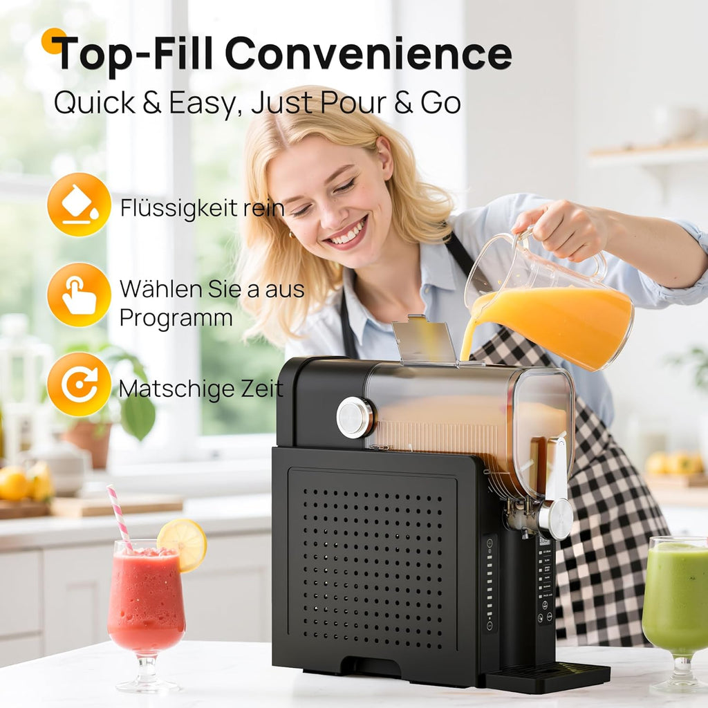 INITIO Slush Machine, 2L Slushie Machine for Home Slushi, Frappé, Milkshake & Margaritas, No Ice Required, LED Display, Self-Cleaning, Black, AD03, 6 Programmes + 1 Pack