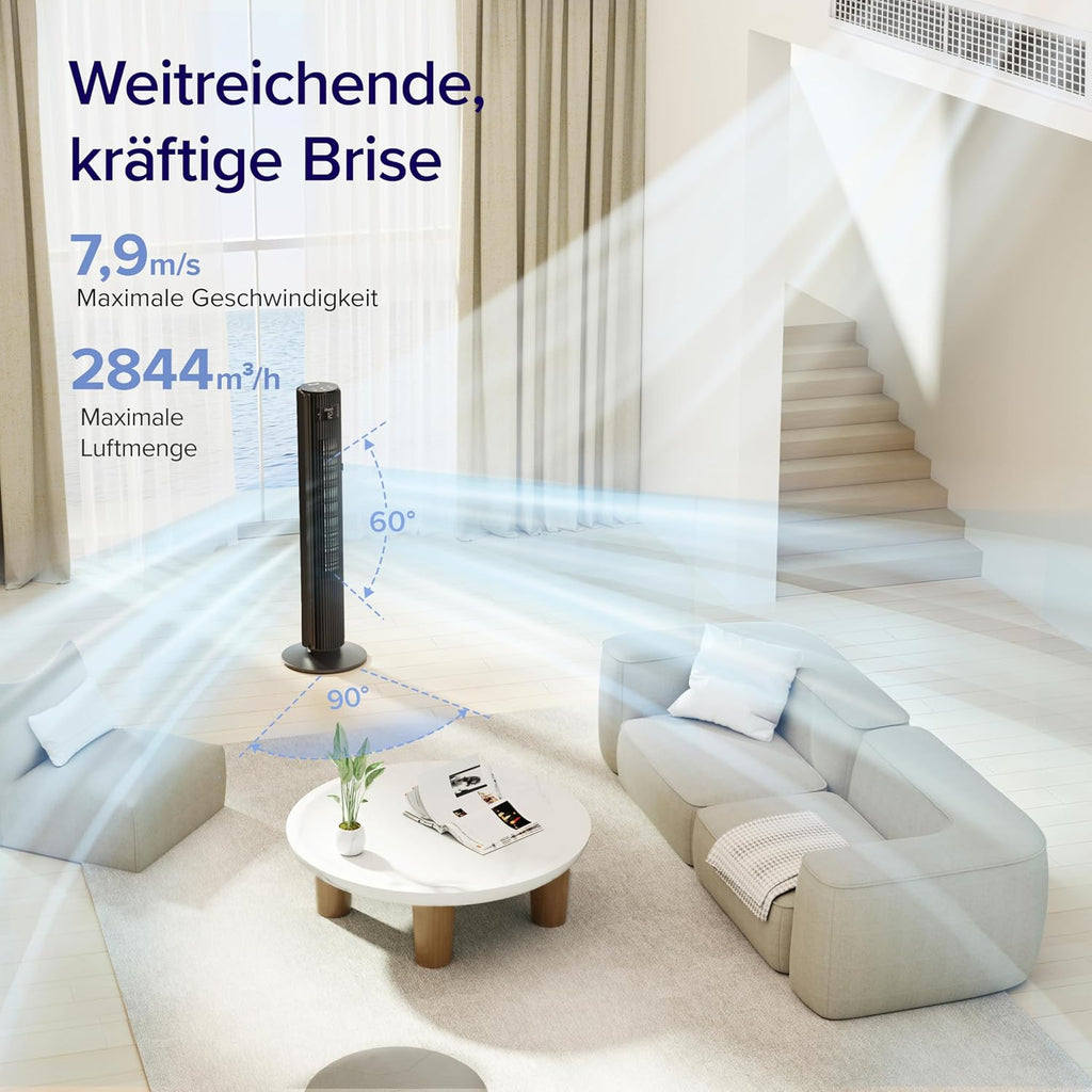 Levoit - Smart APP Turmventilator Leise-Ventilator für Schlafzimmer - 4 Modi/12 Stufen/12 Std Timer - Fernbedienung & Kühlung - 7,9m/s - Sensor & Sprachsteuerung Standventilator - Schwarz, 106 cm