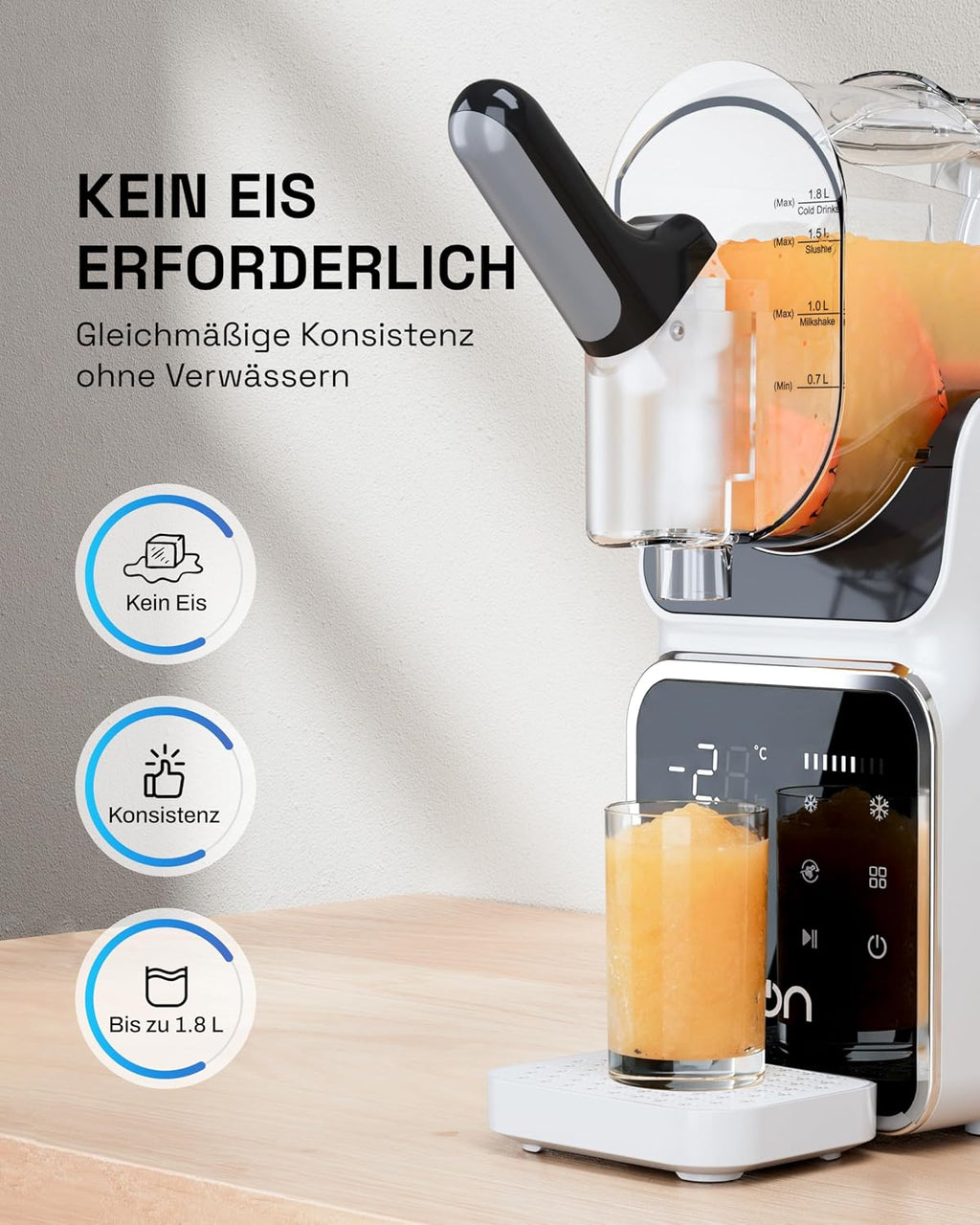 HBN Slush Machine 2L Soft Ice Cream Machine for Home with Self-Cleaning, No Ice Required, 6 Programmes for Slushies, Cocktails, Margaritas, Frappés & Milkshakes