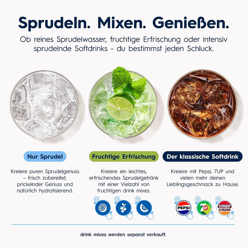 SodaStream Crystal 3.0 Wassersprudler mit 1x Quick-Connect CO2-Zylinder und 2X Glaskaraffen, Silber, Schwarz, Titan, 45 cm