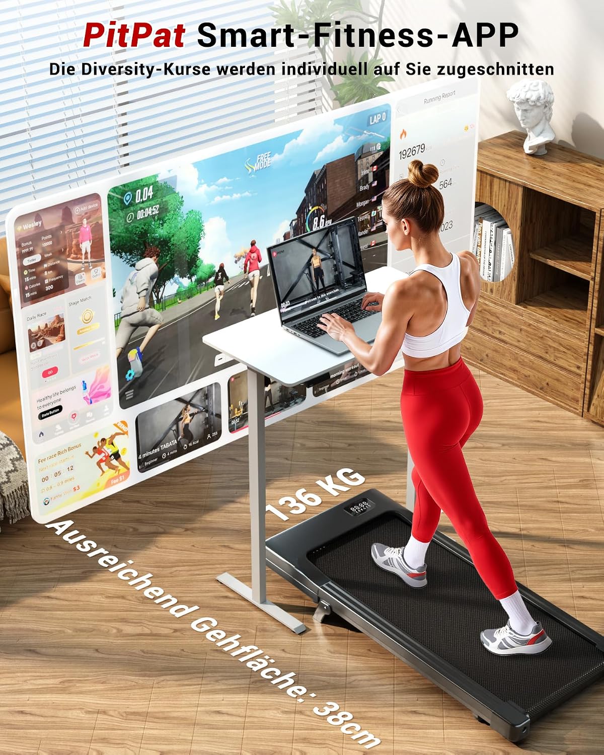 Superun Raceable Walking Pad, Treadmill for Home, 2.5 HP with App and Remote Control, Treadmill Desk, Max 136 kg with Multi-Runner Racing and Training Couses