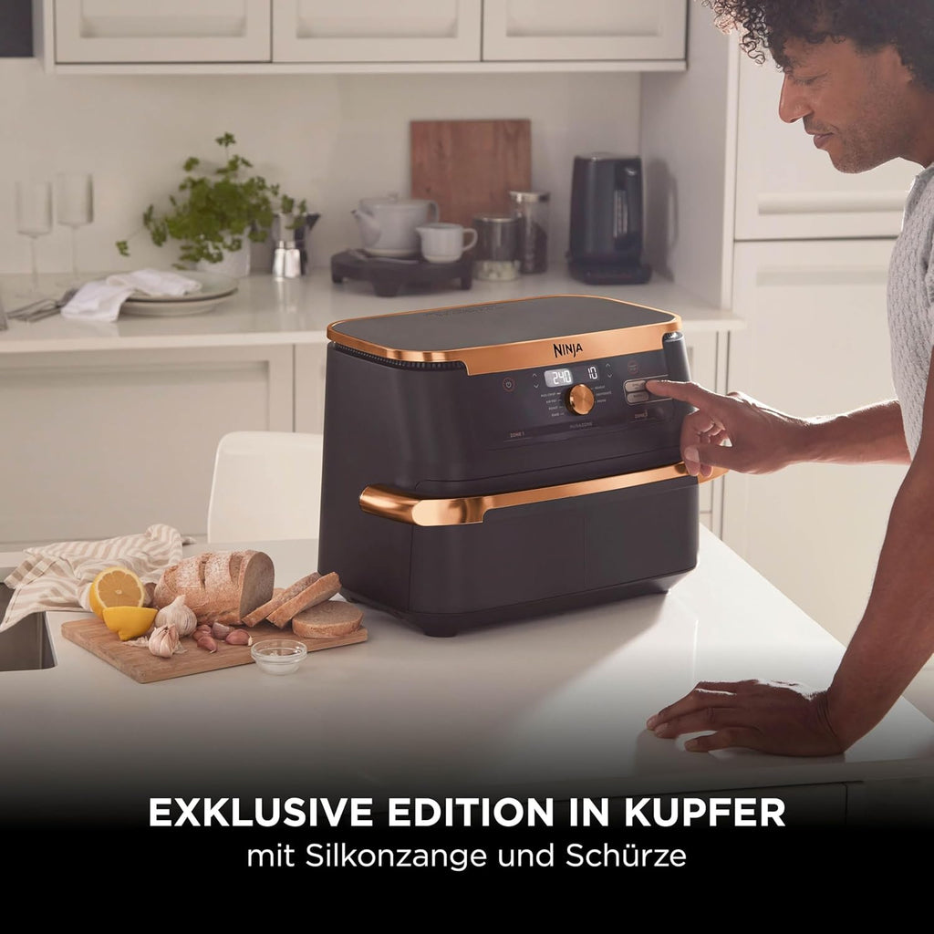 Ninja Foodi FlexDrawer Dual Zone Hot Air Fryer, Air Fryer with 10.4 Compartments and Removable Separator, Non-Stick Coating, Dishwasher Safe Basket, 7-in-1, Black & Copper, AF500EUCP
