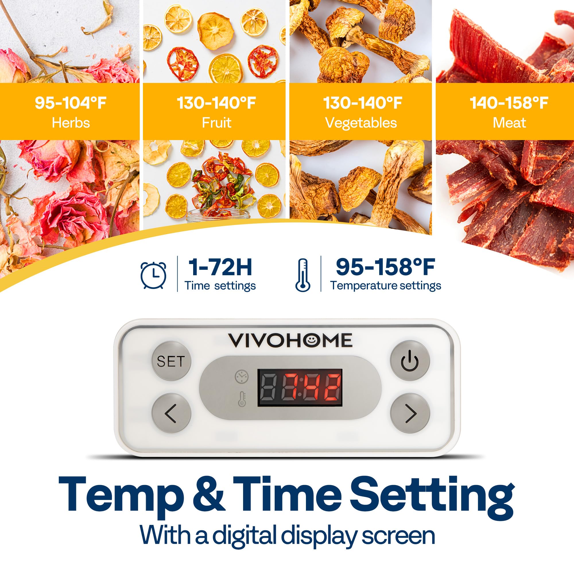 VIVOHOME Dörrautomat mit 8 Einlegefächern 400W BPA frei Dörrgerät mit Temperaturregler von 35°C bis 70°C inkl.72H Timer und Rezept für Fleisch,Obst,Haustier-Leckereieneo