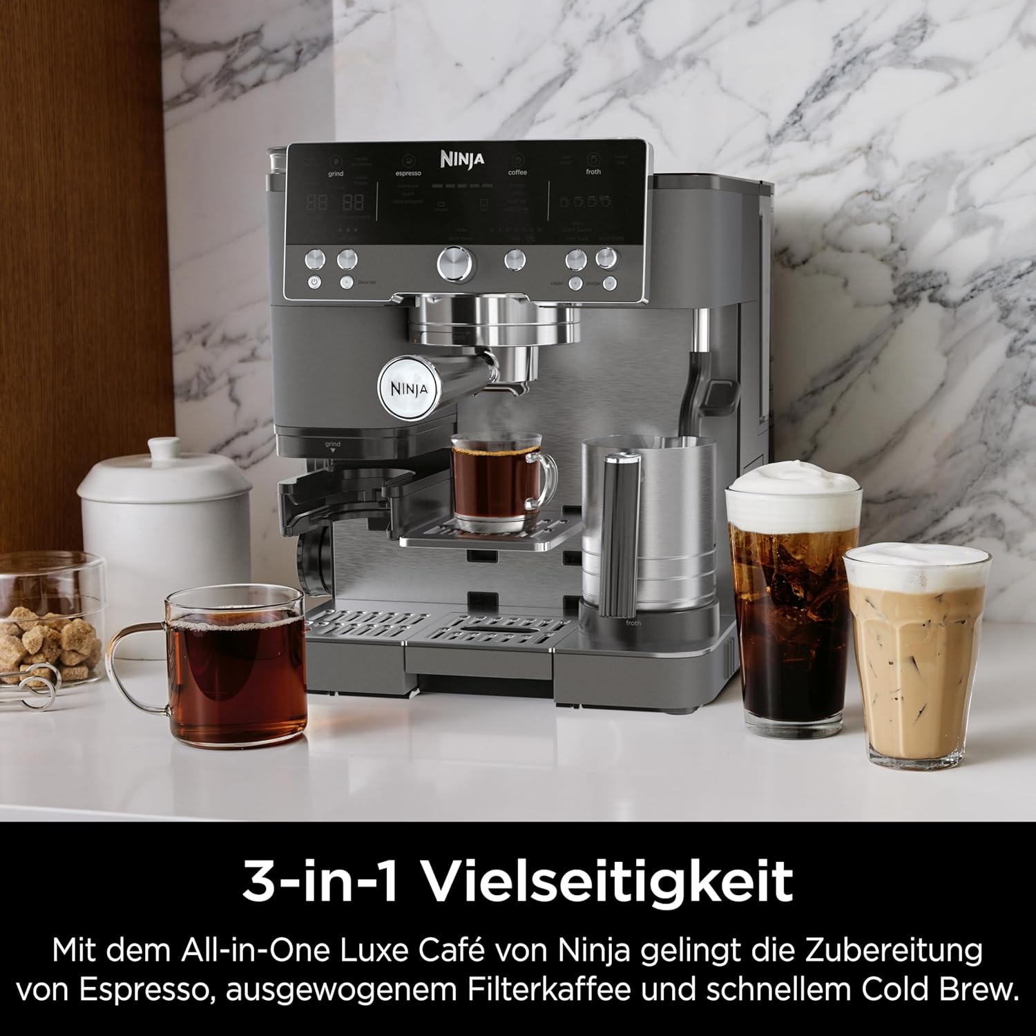Ninja Luxe Premier 3-in-1 Espresso Cold Brew & Filter Coffee Maker 4 Automatic Foam Settings Grey Metal