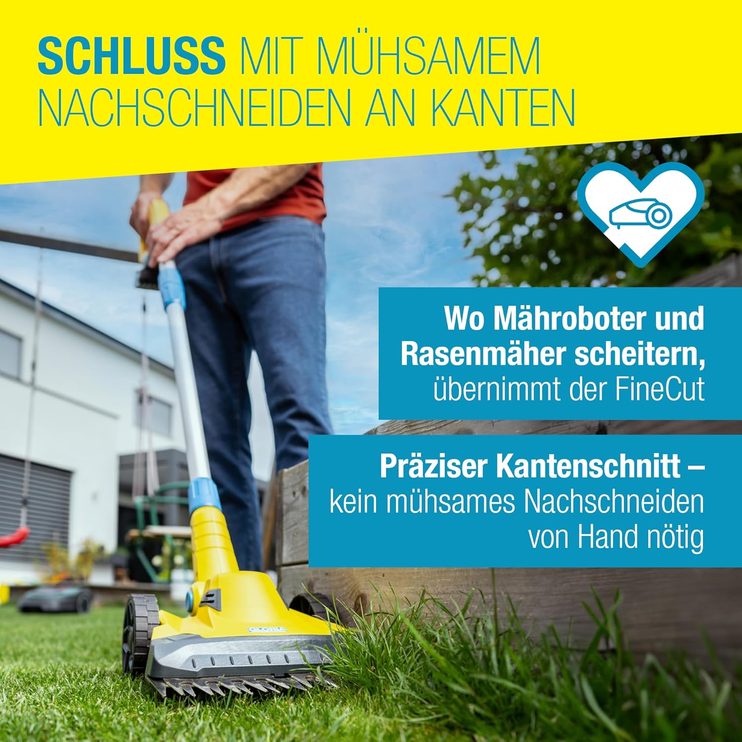 Gloria FineCut 18 V Cordless Lawn and Edge Trimmer, Set, Addition to Robotic Lawnmower/Lawn Trimmer, 25 cm Cutting Width, Adjustable Bar Angle, Includes 18 V/2.5 Ah Power for All Battery