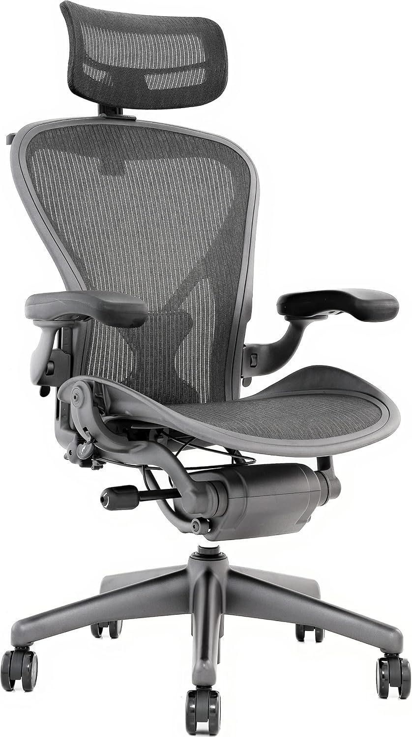 Herman Miller Aeron Chair - Highly Adjustable Graphite Frame - With PostureFit - Carbon Classic (Medium)