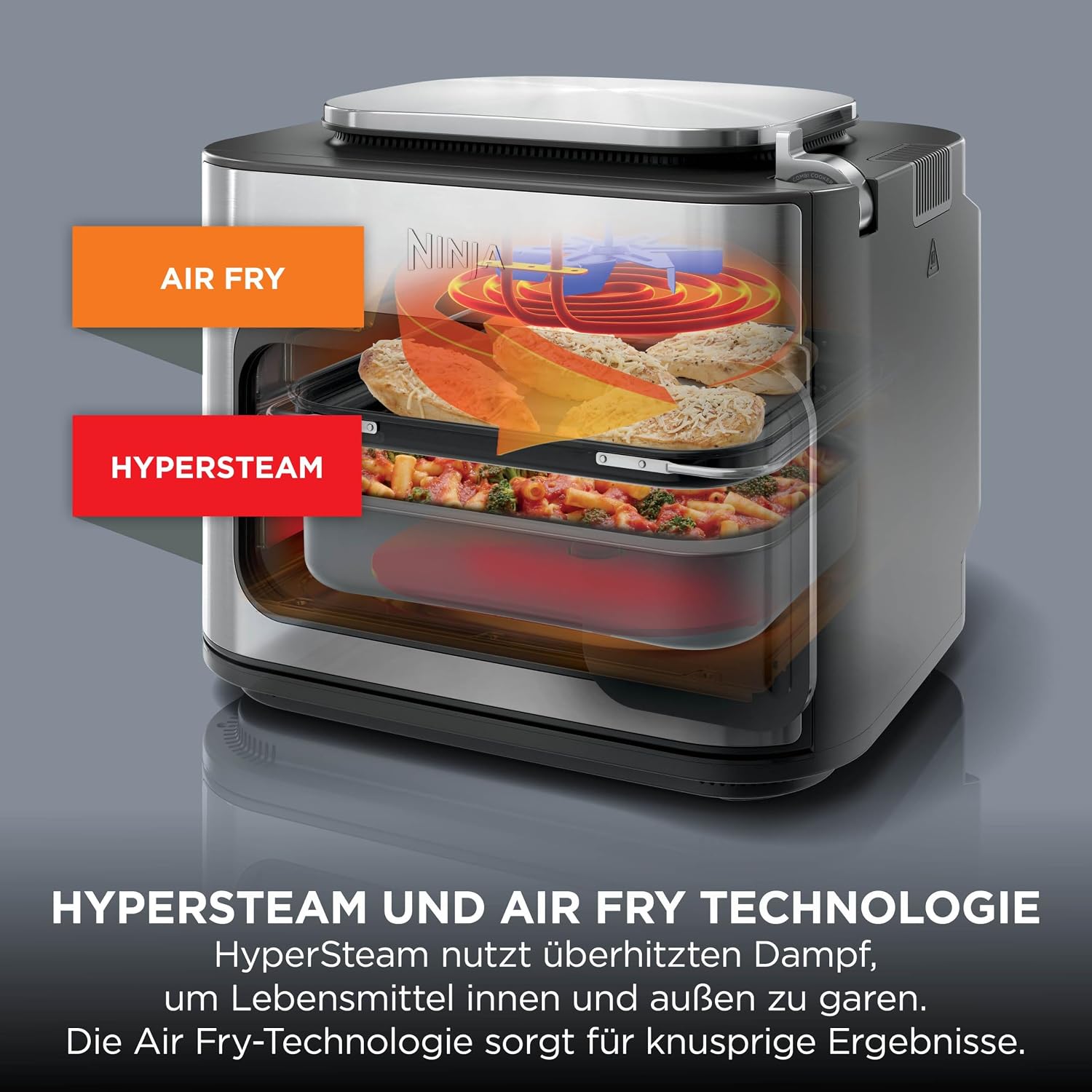 Ninja Combi 12-in-1 Multikocher, Ofen & Heißluftfritteuse, 12 Kochfunktionen, Air Fryer & Grillen Zubereitung in 15 Min*, mit Backblech, Pfanne, Crisper Gittereinsatz, Rezeptanleitung, Grau, SFP700EU.