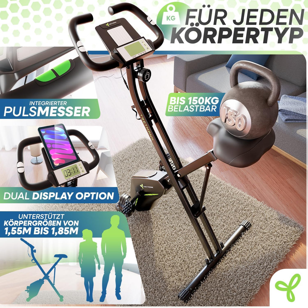 Tretmann Home Trainer Bicycle Folding Set Extra Comfortable & Quiet RelaxFoam up to 150 kg Load Capacity Ergometer, Exercise Bike, Ergometer Exercise Bike Seniors, Fitness Bikes