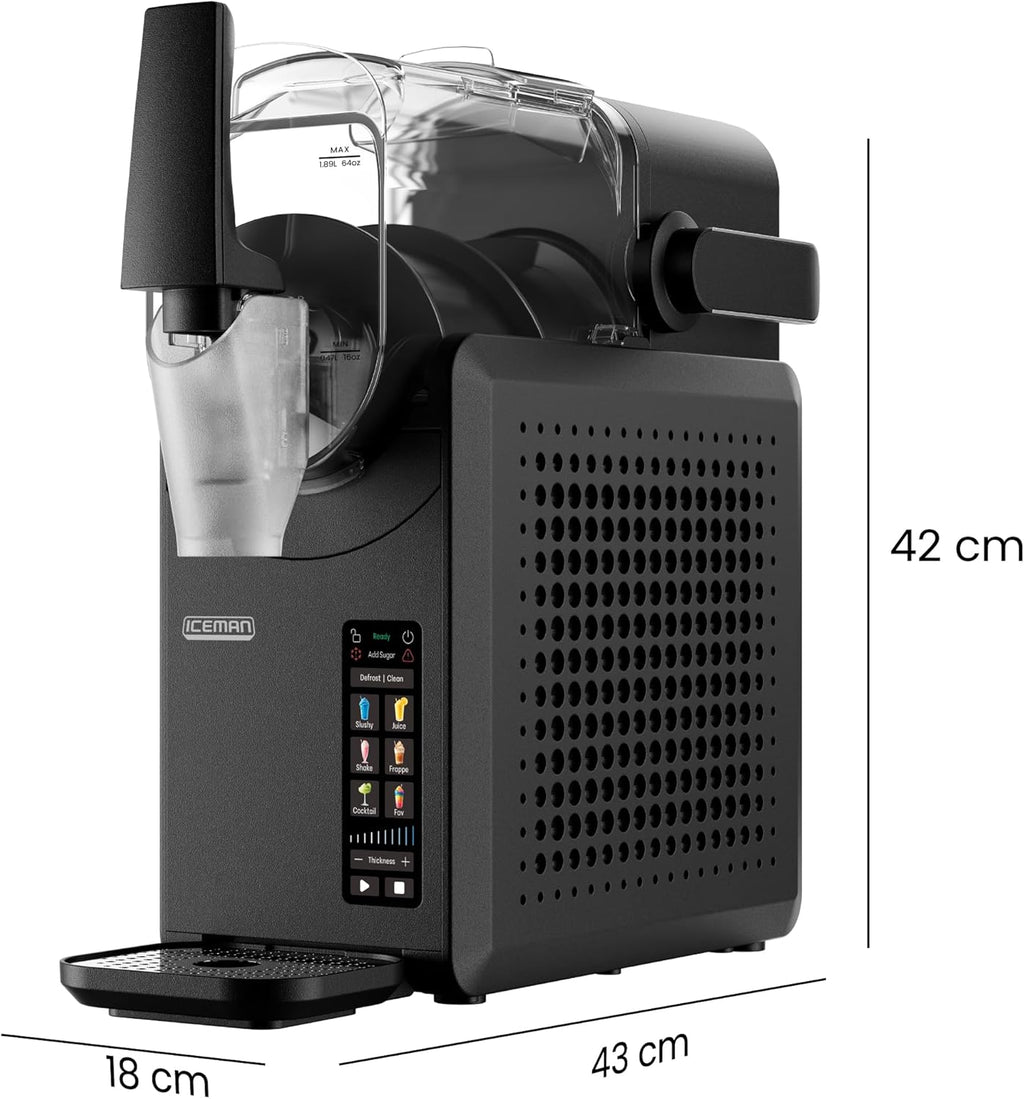 ICEMAN 1.9L Slushie Machine, 5 Presets, No Ice & No Mixing | For Margaritas, Frappes & Shakes, Touch Screen, Easy Dosing Lever, Black