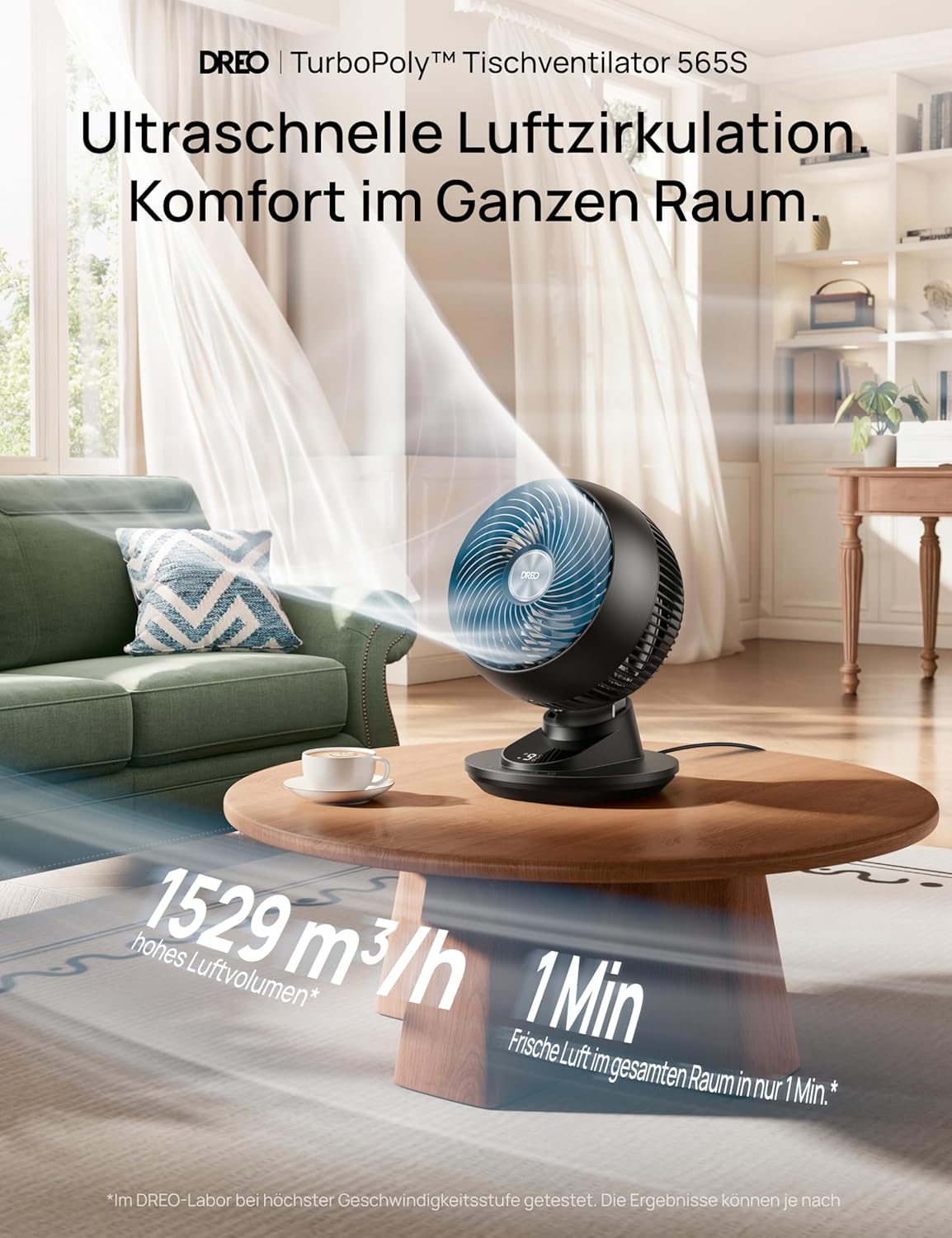 DREO 3D Table Fan, Very Quiet, 22 dB, Small Fan with Remote Control, 8.8 m/s Strong Airflow, 90° Oscillation, App & Voice Control, 9 Levels, 8/12h Timer for Bedroom and Office