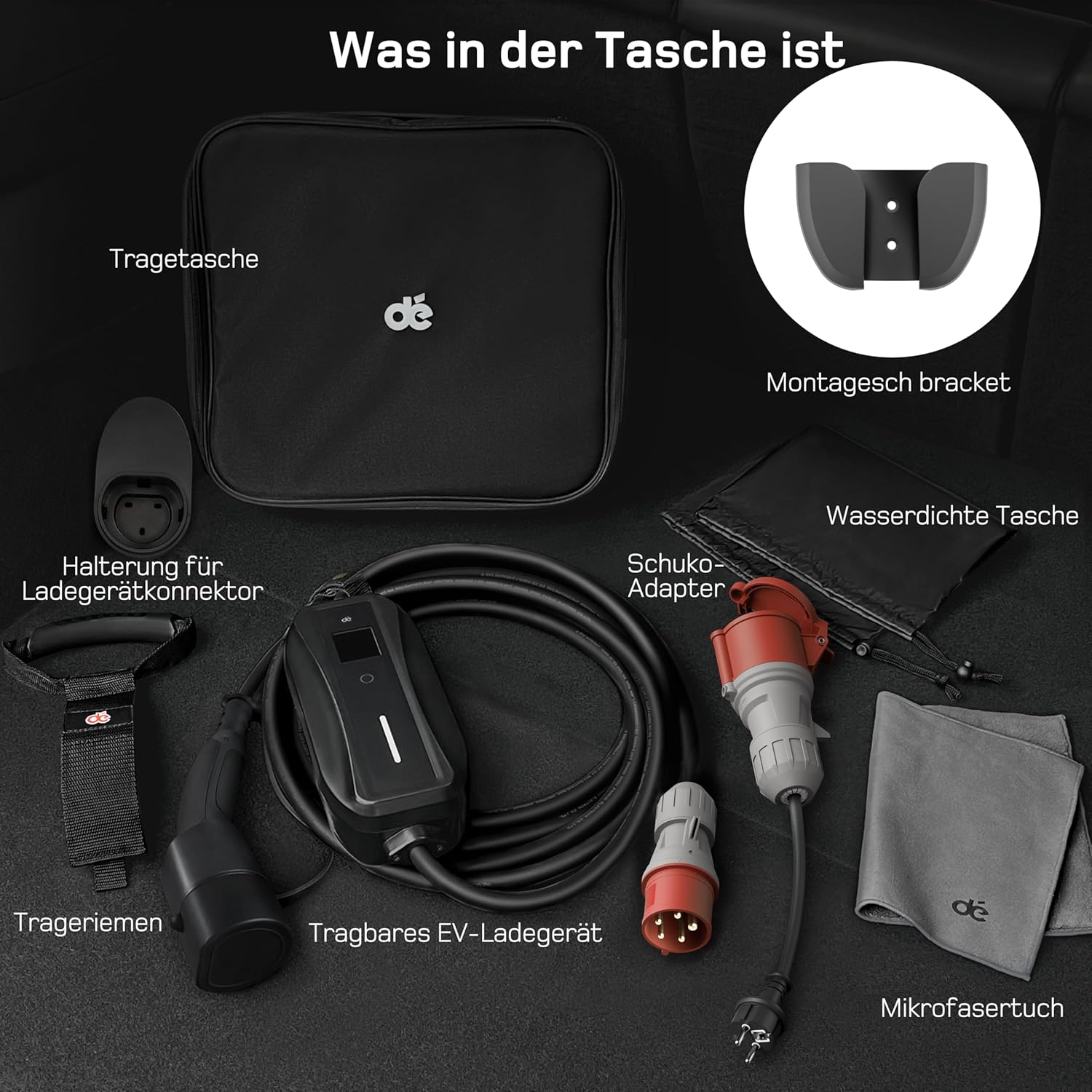 dé Mobile Wallbox/Charging Station 11 kW [3-Phase | 7 m | 6-16 A] with Adjustable Charging Power, Charging Cable CEE 16A to Type 2 and EV Charger for Model Y/3, ID.3/4/5, MG4, EX30, e-up, e-tron, Zoe and Other EV