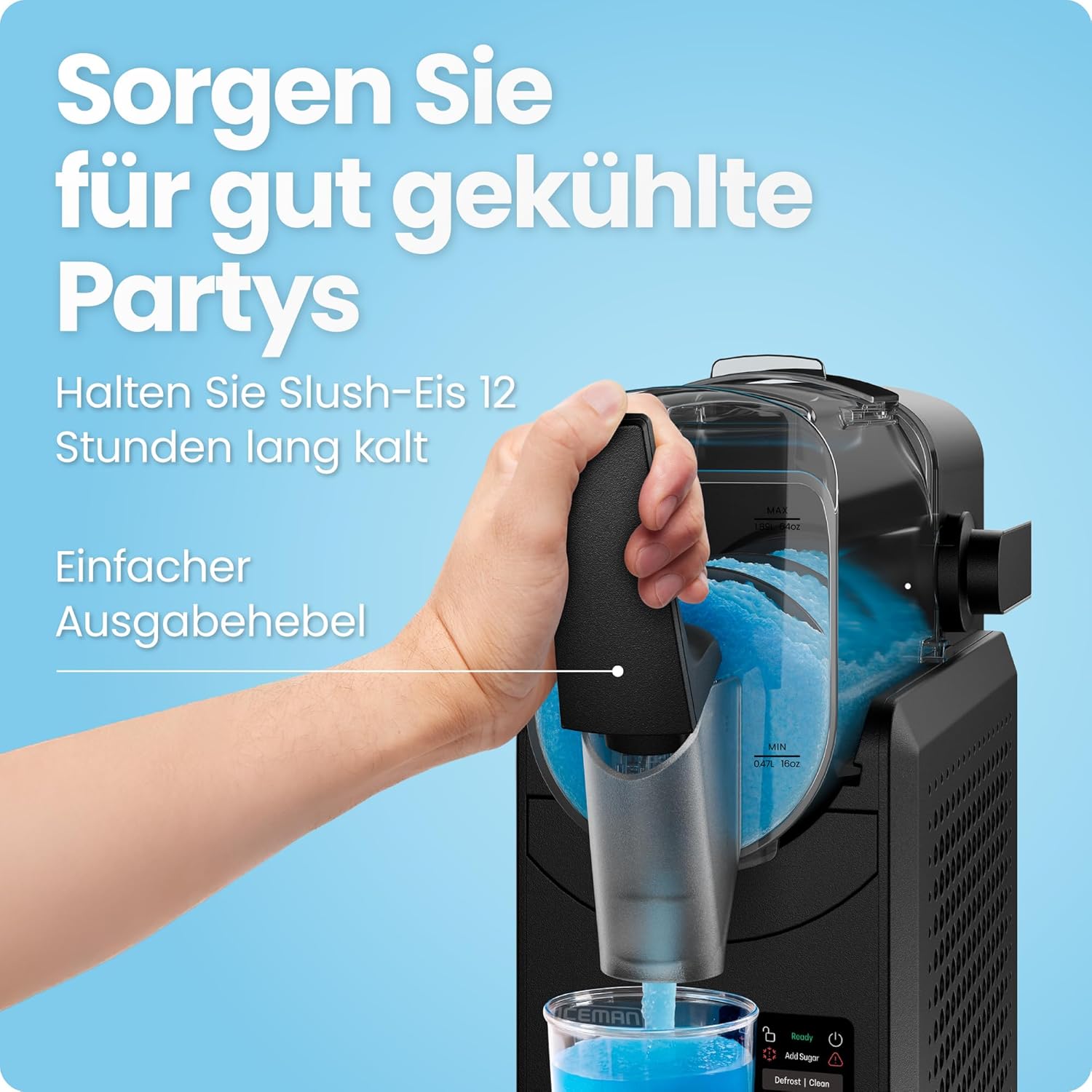 ICEMAN 1.9L Slushie Machine, 5 Presets, No Ice & No Mixing | For Margaritas, Frappes & Shakes, Touch Screen, Easy Dosing Lever, Black