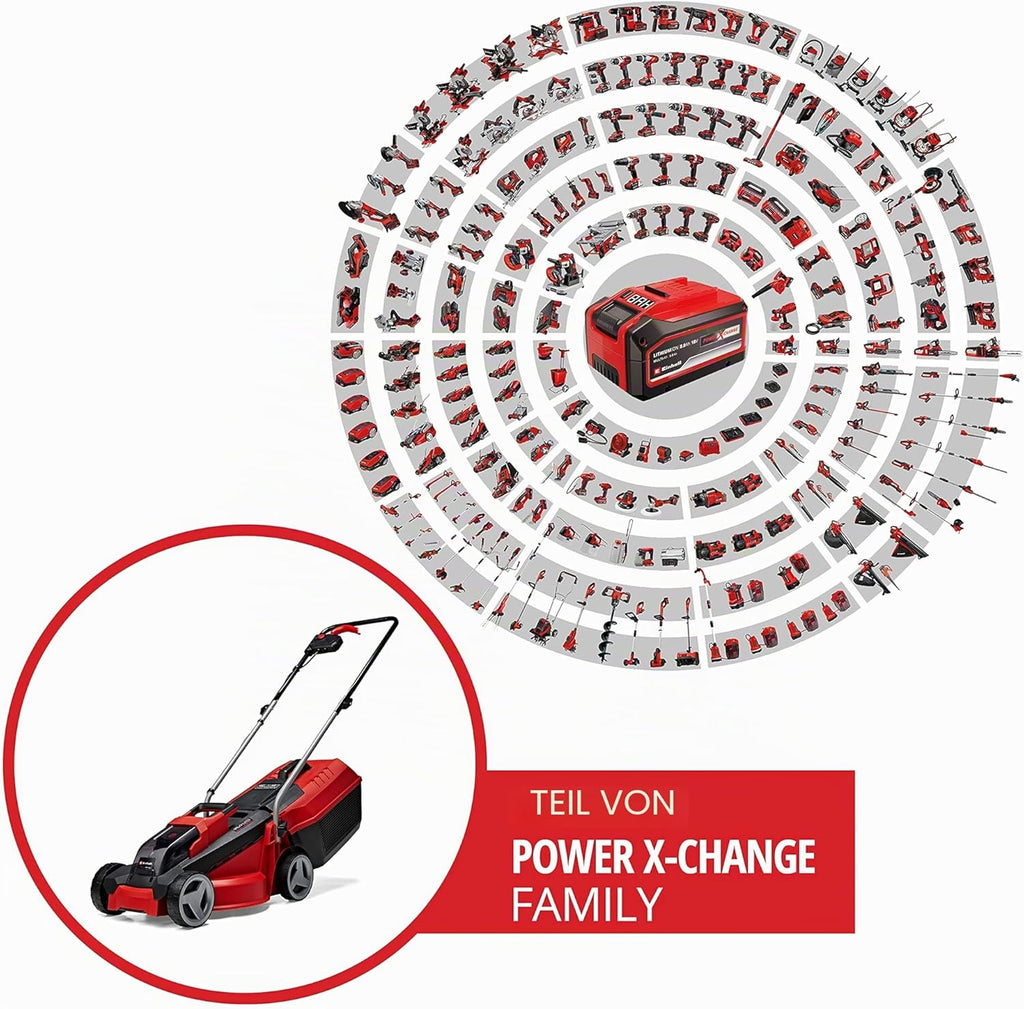 Einhell City Battery-Powered Lawnmower GE-CM 18/30 Li-Solo Power X-Change (18 V, 30 cm Cutting Width up to 150 m², Brushless, 25 L Grass Catcher Basket, 30–70 mm Cutting Height, without Battery)