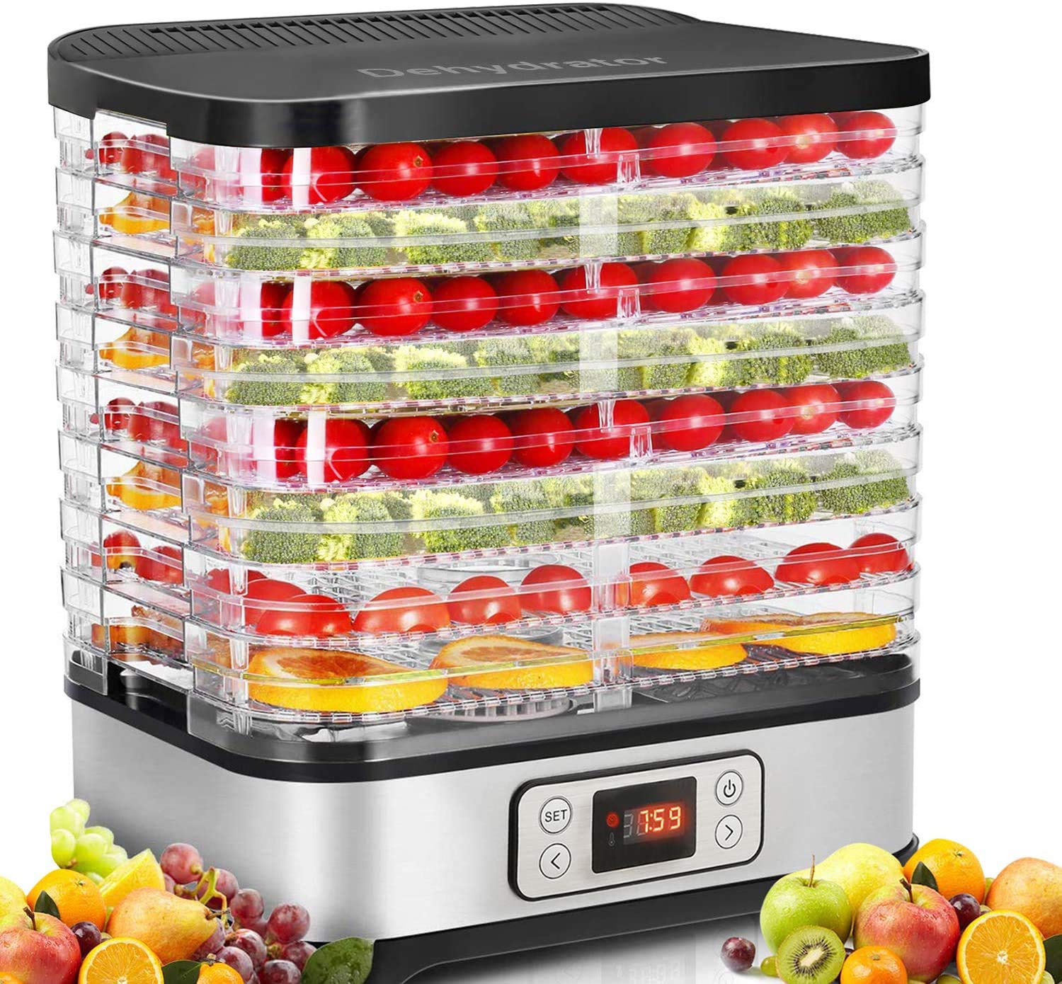 COOCHEER Dörrautomat Dehydrator Dörrapparat mit Temperaturregelung, 8 Etagen abnehmbare Dörrgerät, Temperaturregelung 35-70℃ für Fleisch, Fleisch, Früchte, Gemüse und Nüsse, 400W, BPA-freio