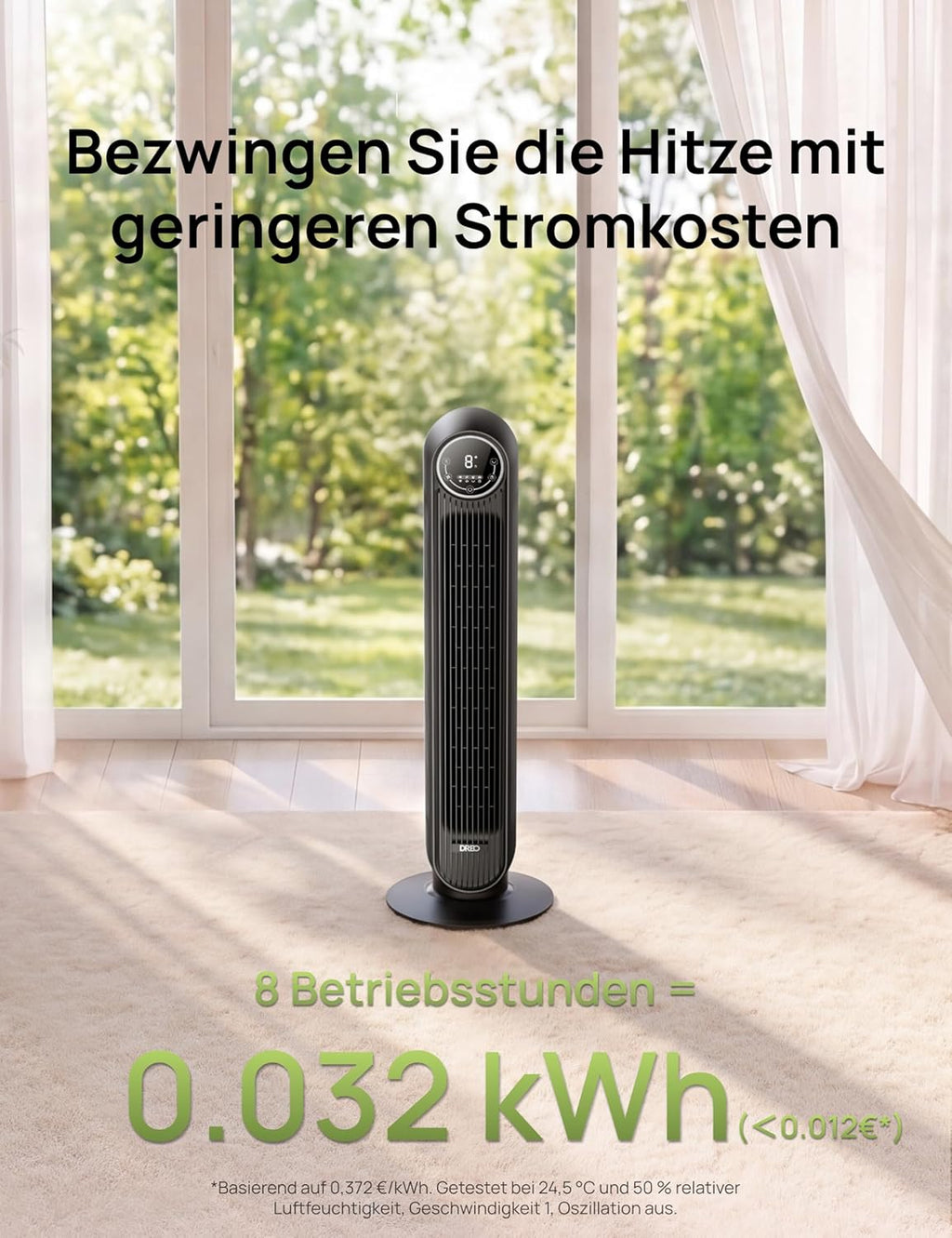 DREO Quiet Tower Fan, 10 m Throwing Distance 4 Speed Levels 4 Modes 8 Hours Timer 90° Oscillating Fan with Cooling Remote Control for Bedroom, Tower Fan 307, Black