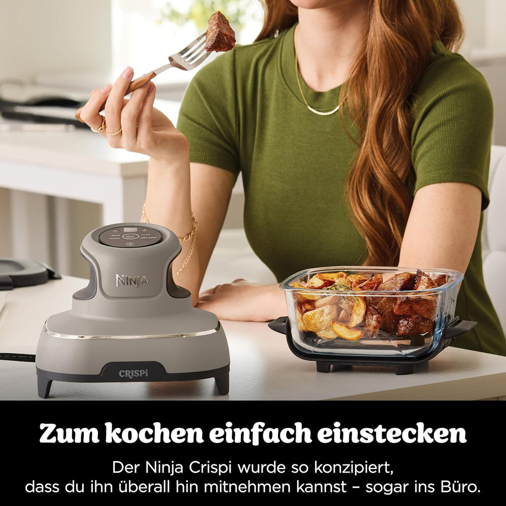 Ninja CRISPi Portable Air Fryer Hot Air Fryer, 3.8L, 4-in-1: Hot Air Frying, Roasting, Keeping Warm, Recrisp, Compact, 6 Servings, 2 Removable Glass Containers & Lid, 1700W, Stein FN101EUST